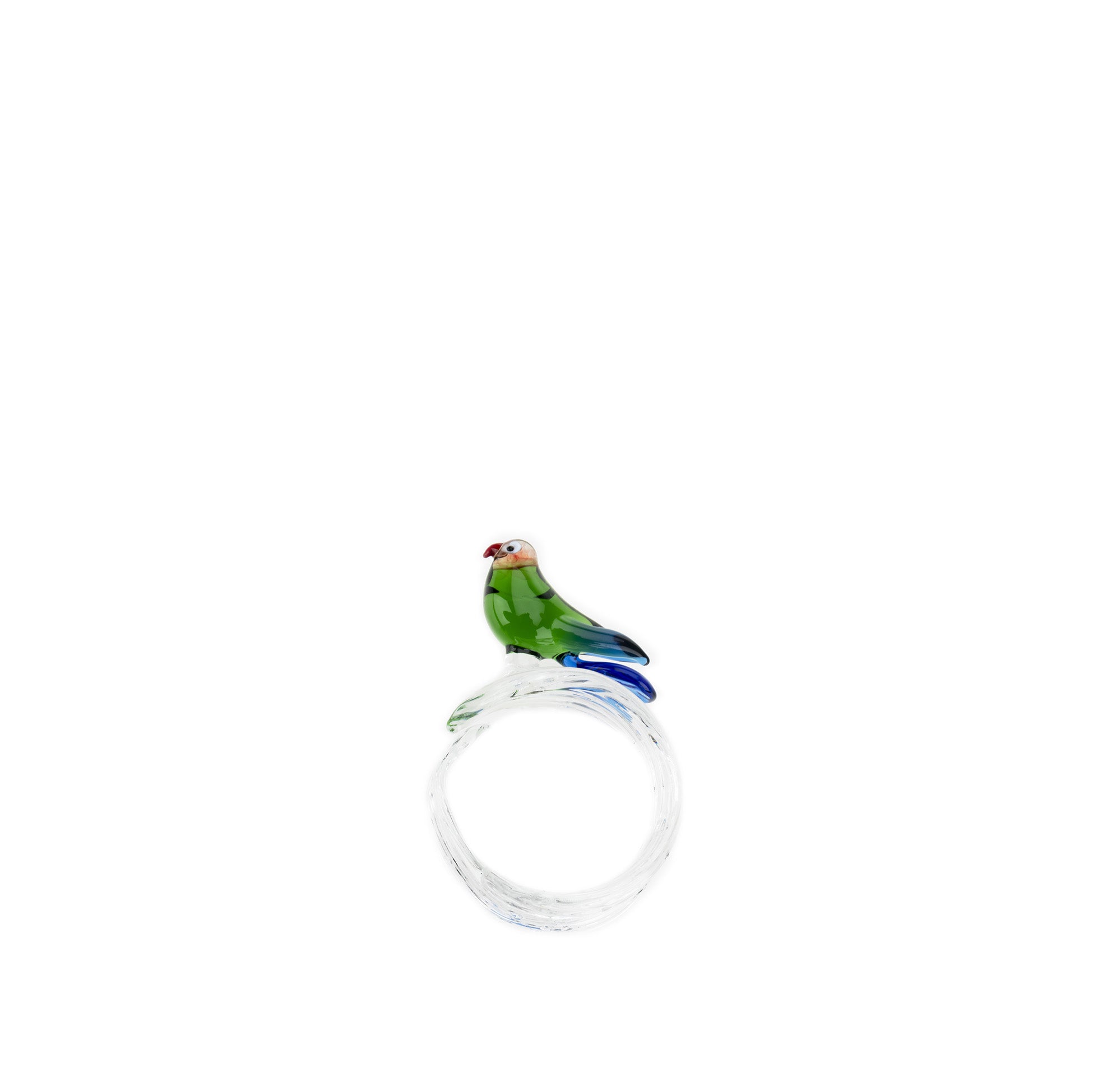 Handblown Glass Tropical Bird Napkin Ring in Green