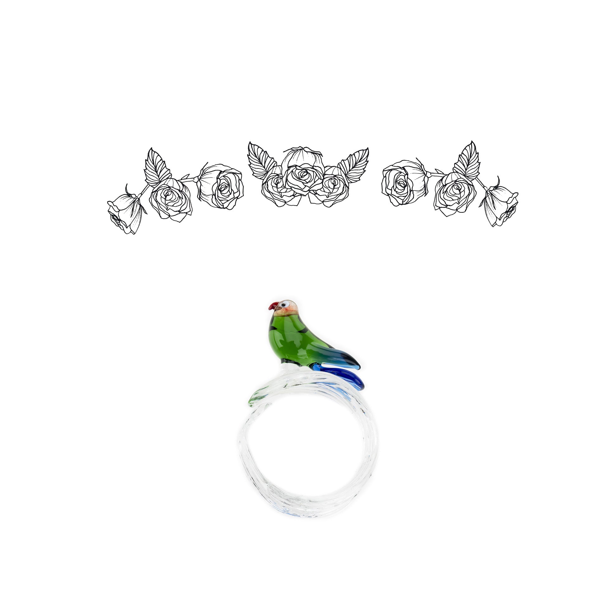 Handblown Glass Tropical Bird Napkin Ring in Green