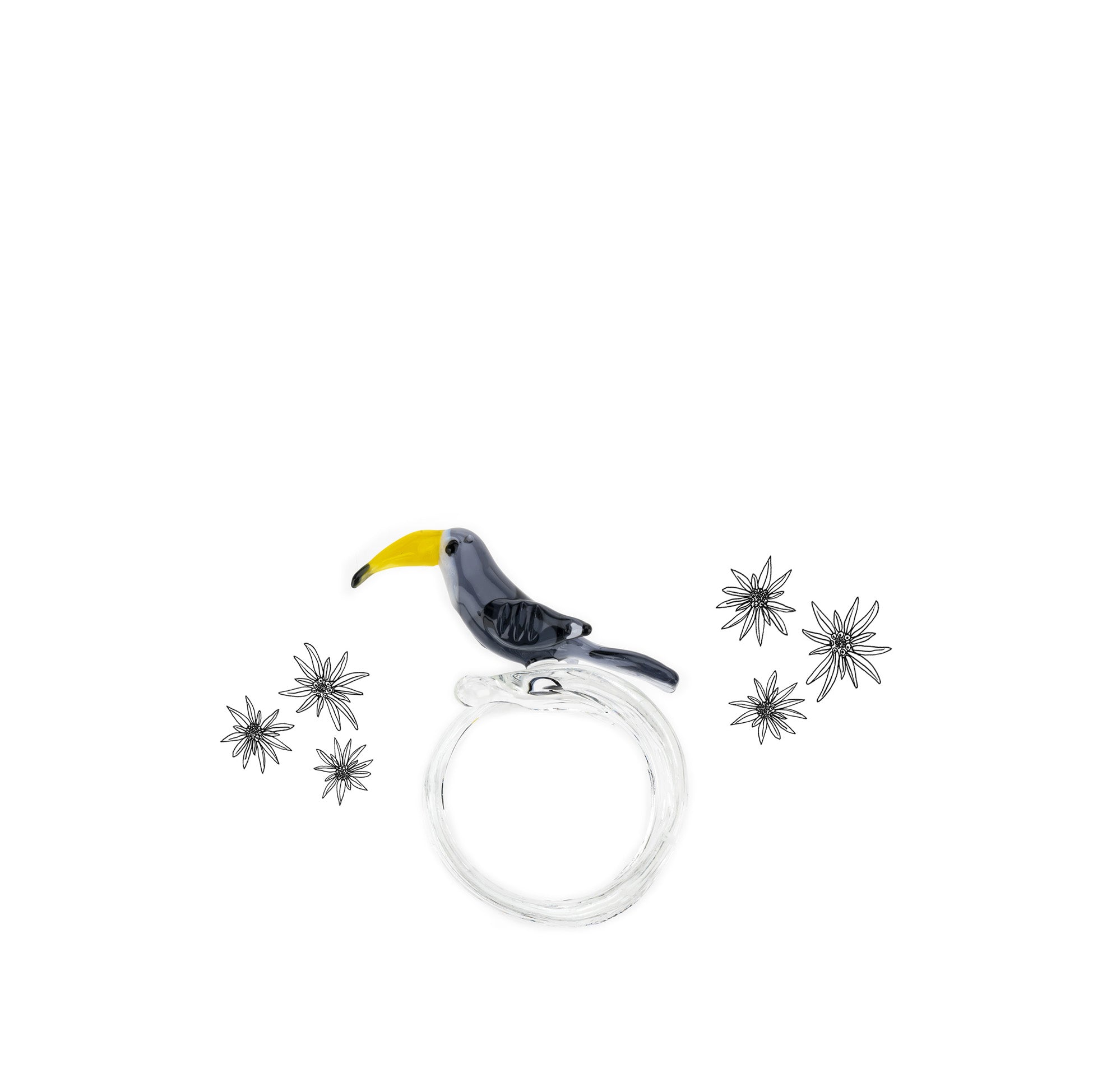 Handblown Glass Tropical Bird Napkin Ring in Grey