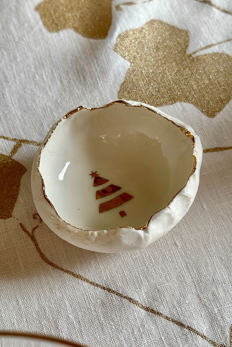 HB Jagged Bowl with Gold Christmas Tree, 7cm (ASSORTED)