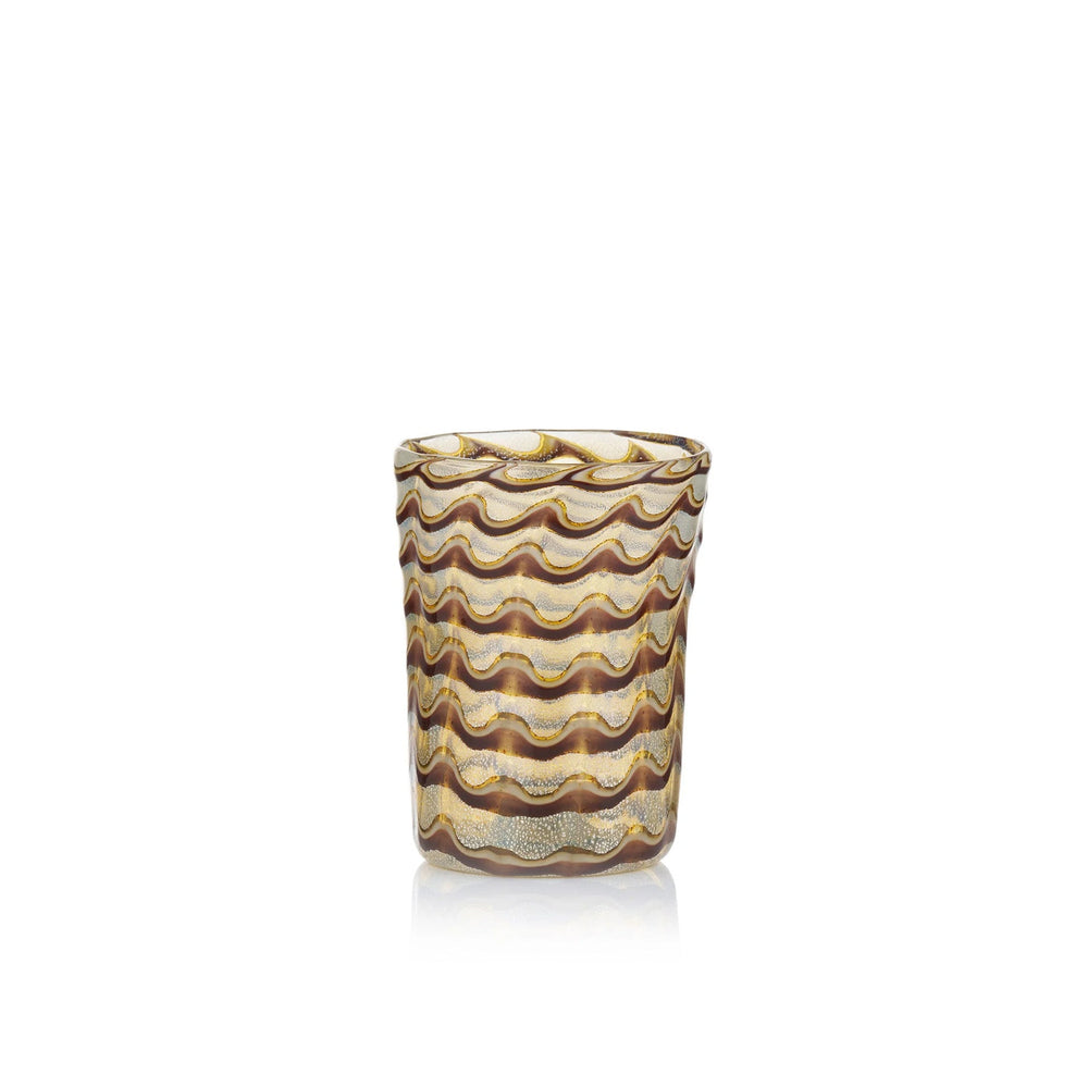 Handblown Murano Wave Tumbler in Burgundy & Gold