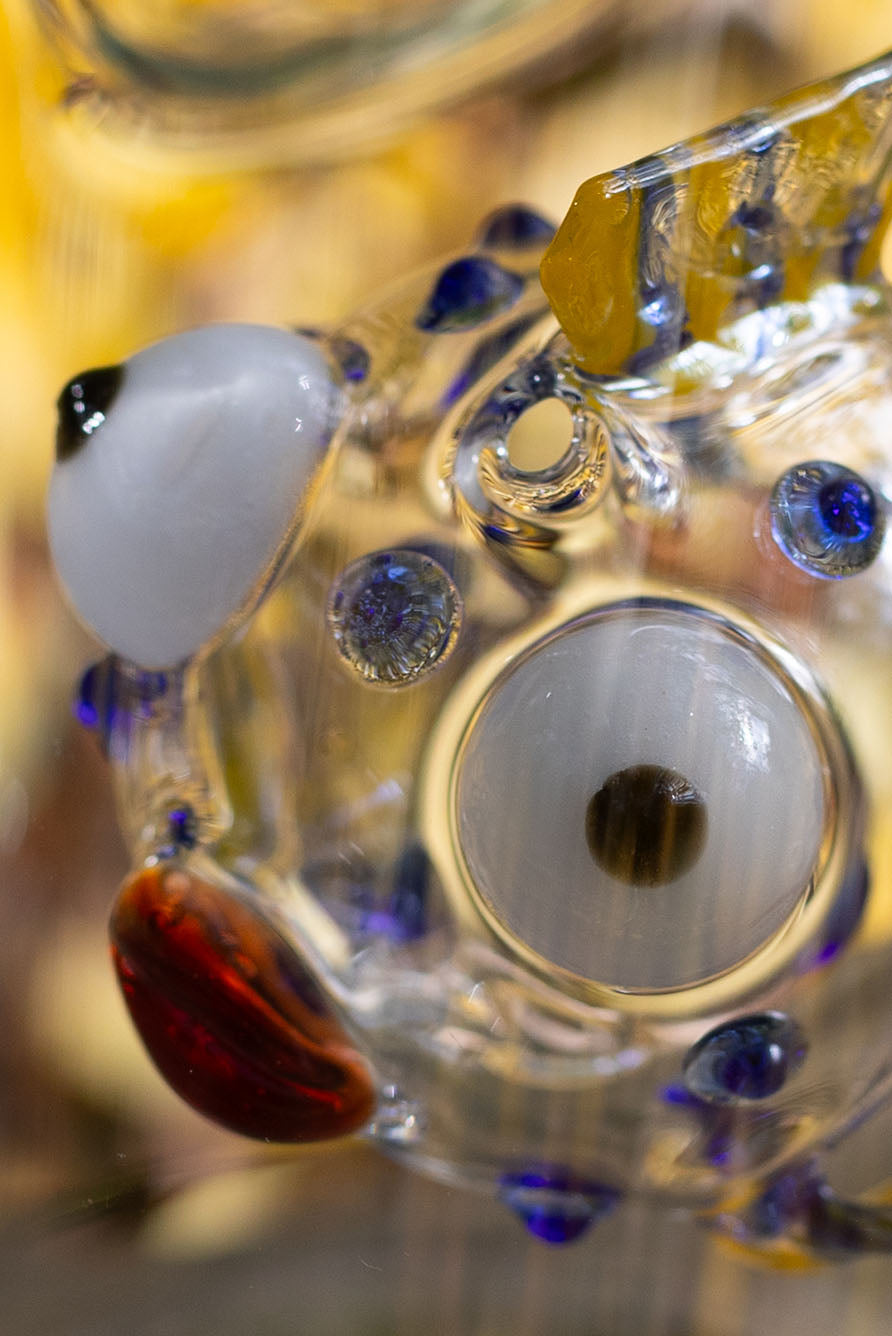 Handblown Glass Blue Spotted Fish Carafe, 24.5cm