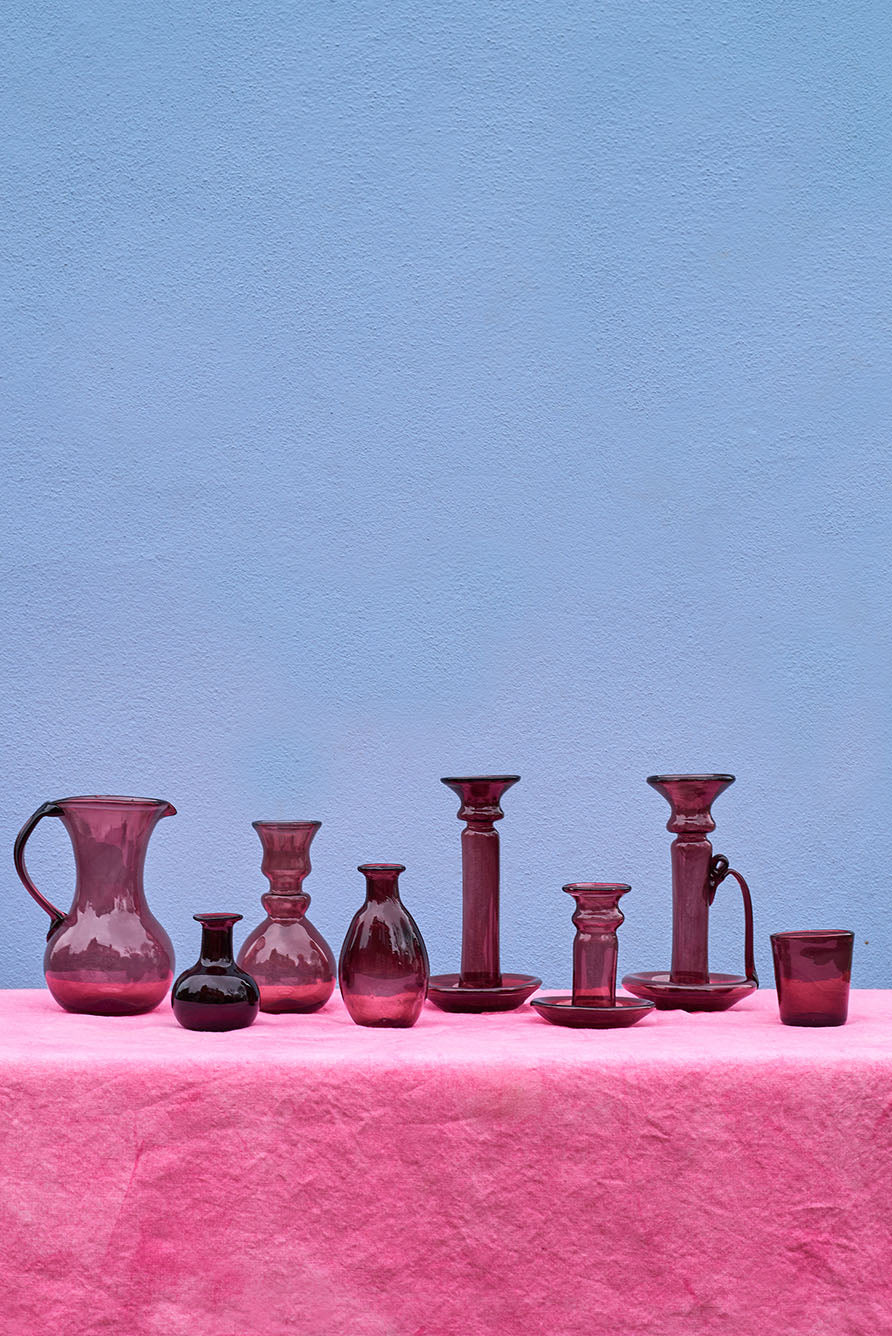 Handblown Glass Candlestick with Handle in Clear, 20cm