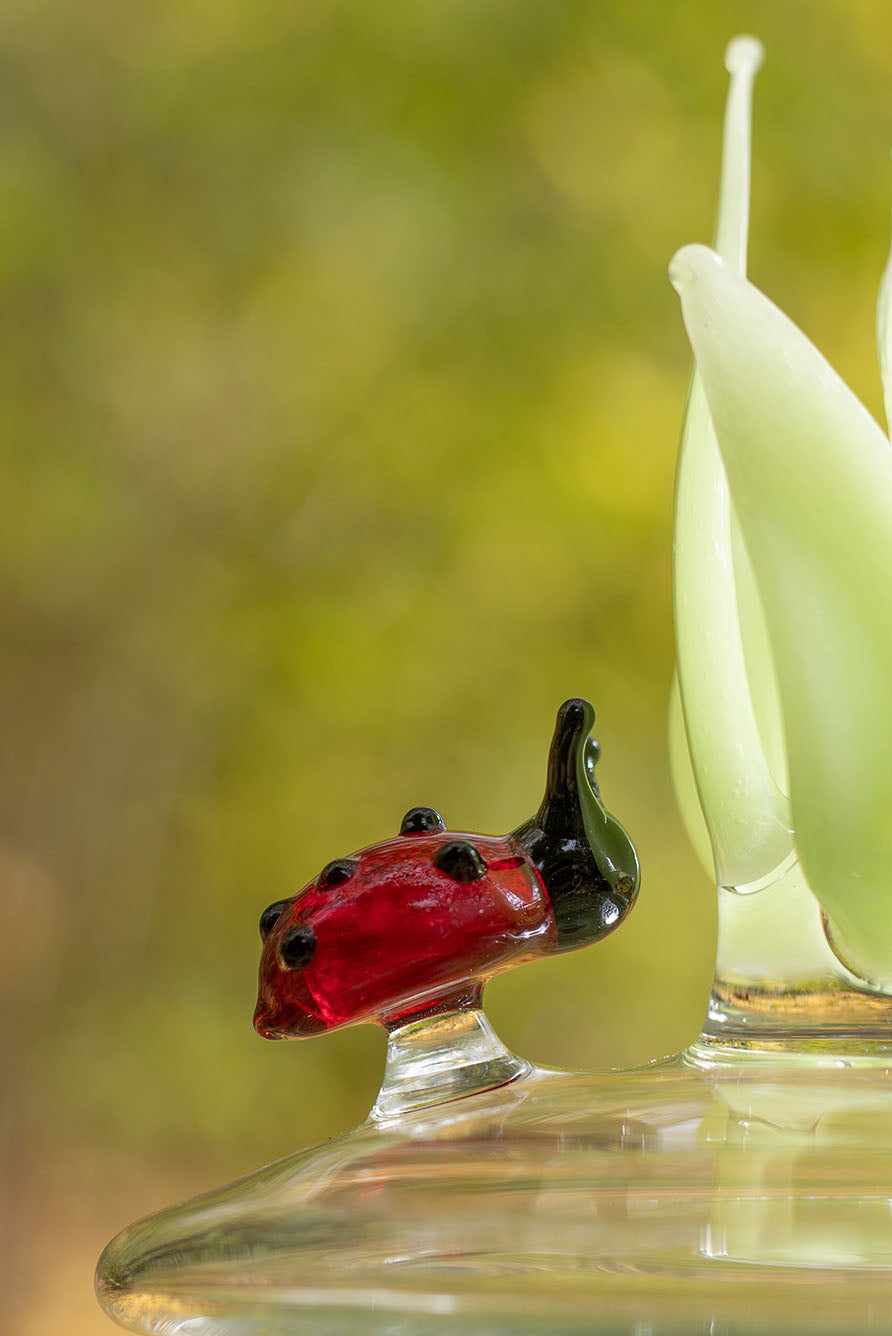 Handblown Glass Green Ladybug Jar, 17.5cm