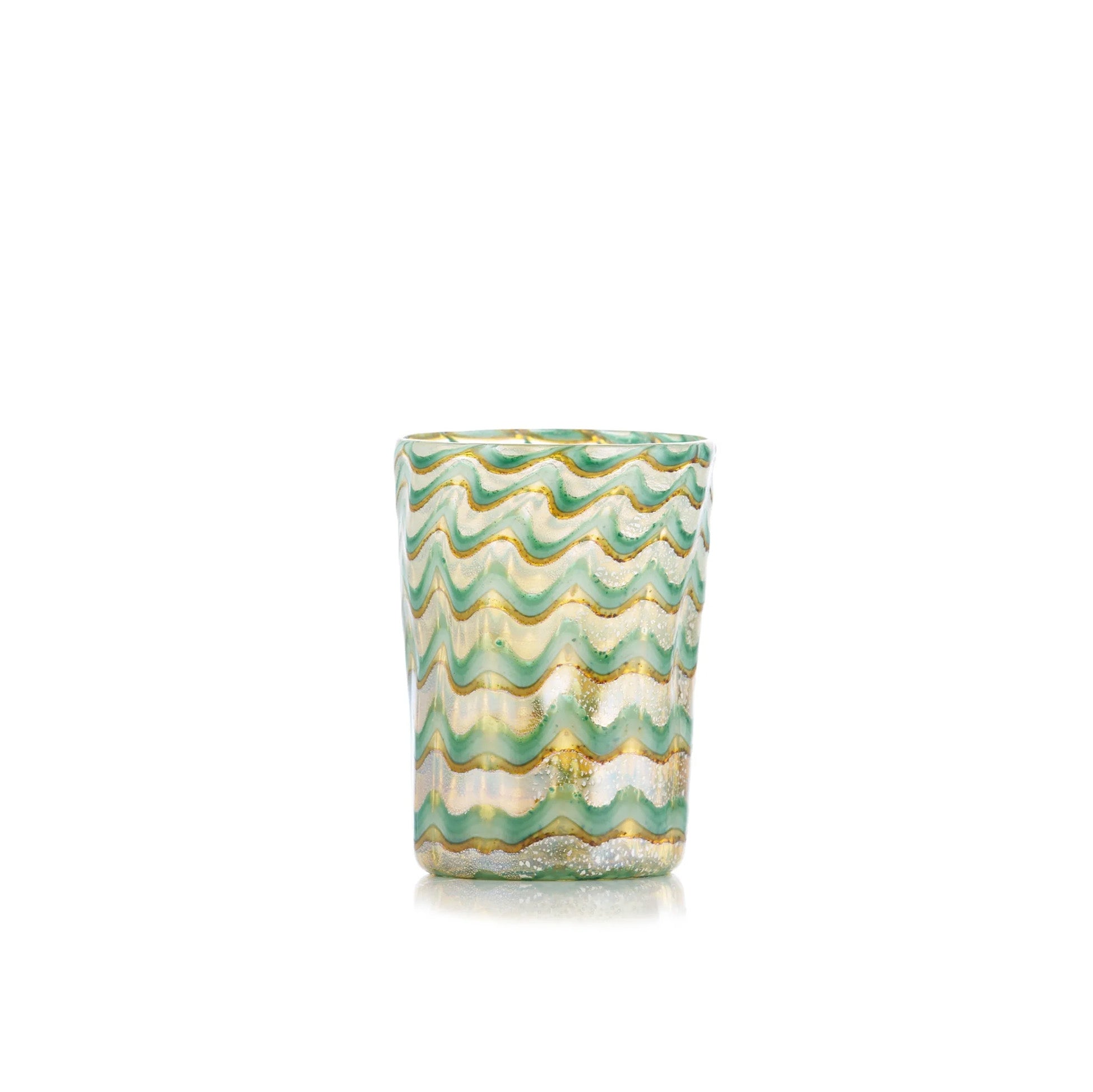 Handblown Murano Glass Wave Tumbler in Green & Gold