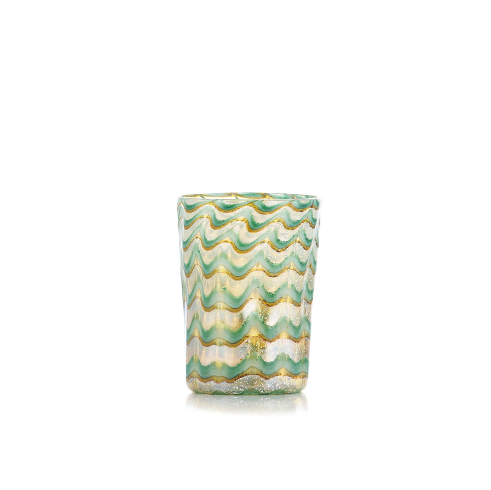 Handblown Murano Glass Wave Tumbler in Green & Gold