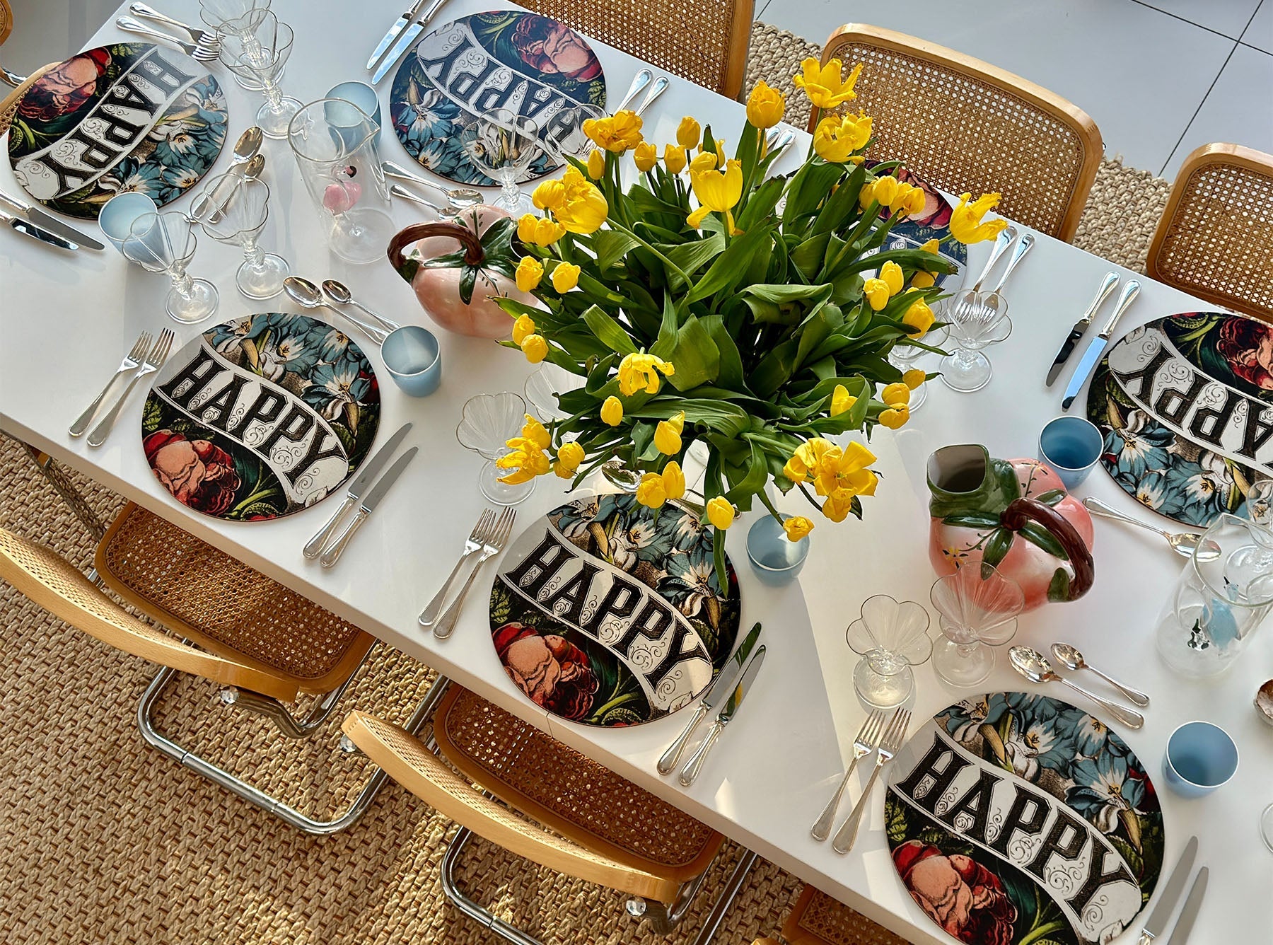 S&B x John Derian 'Happy' Round Cork-Backed Placemat, 34cm