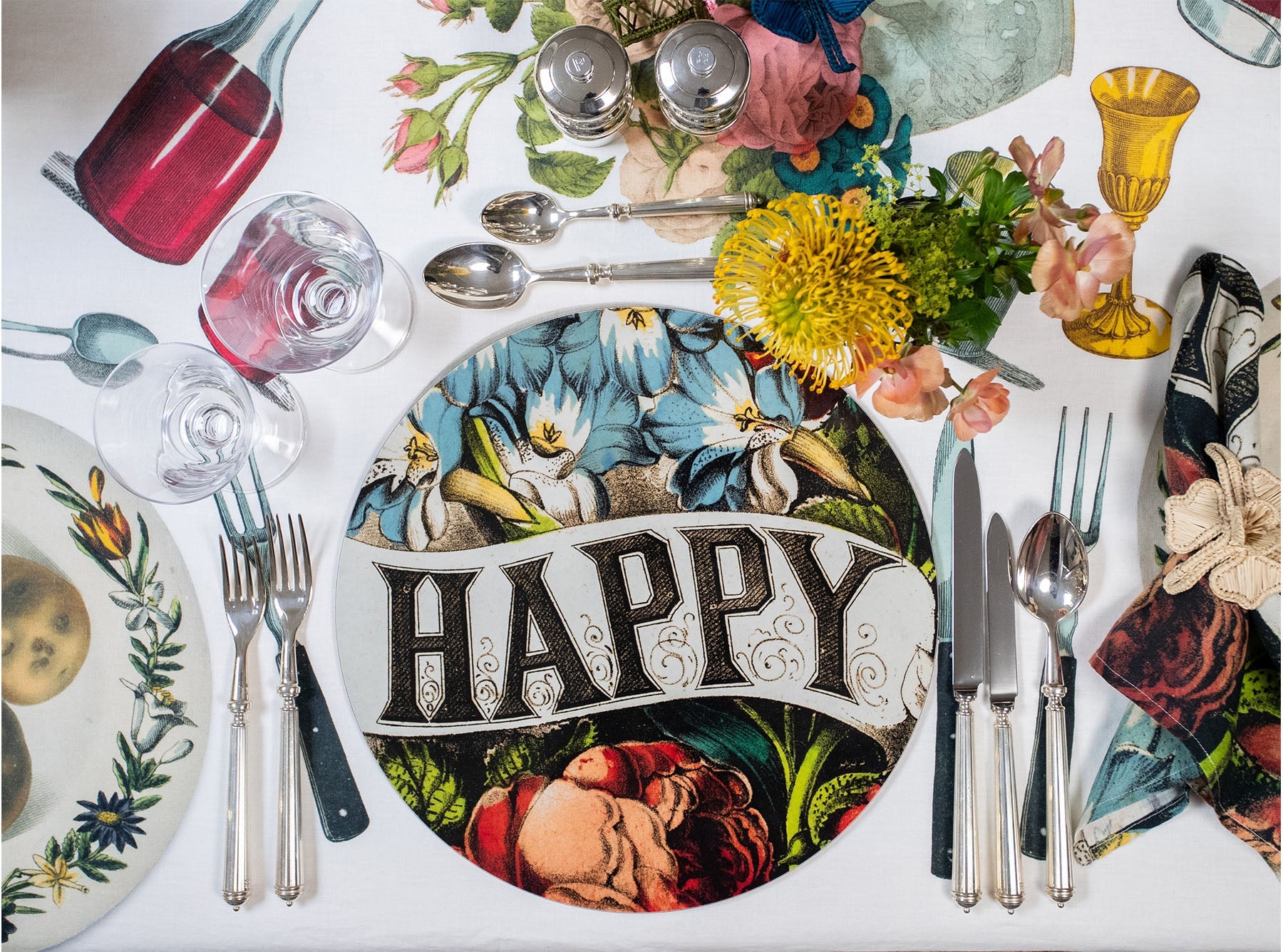 S&B x John Derian 'Happy' Round Cork-Backed Placemat, 34cm