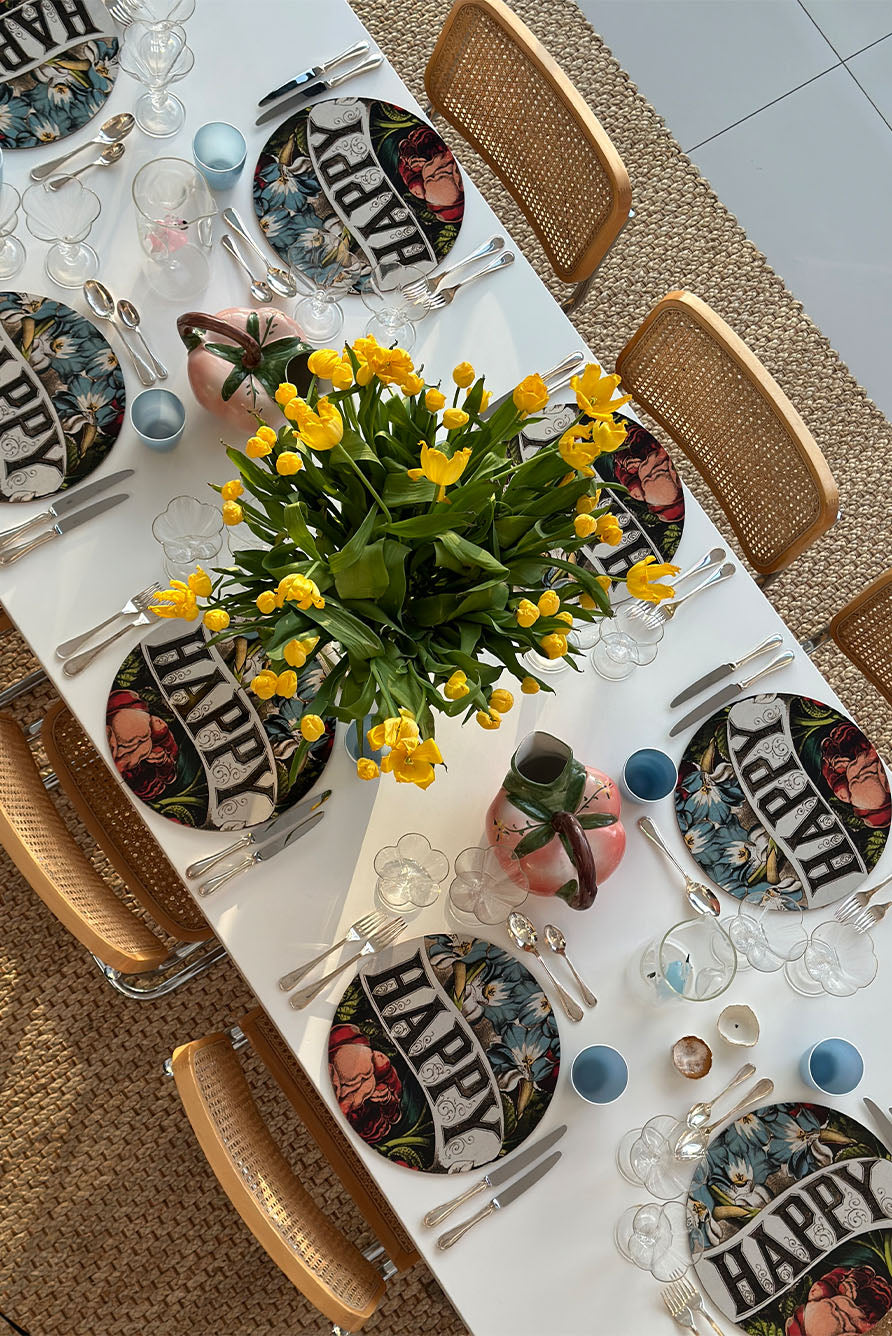 S&B x John Derian 'Happy' Round Cork-Backed Placemat, 34cm