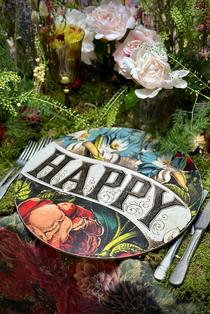 S&B x John Derian 'Happy' Round Cork-Backed Placemat, 34cm