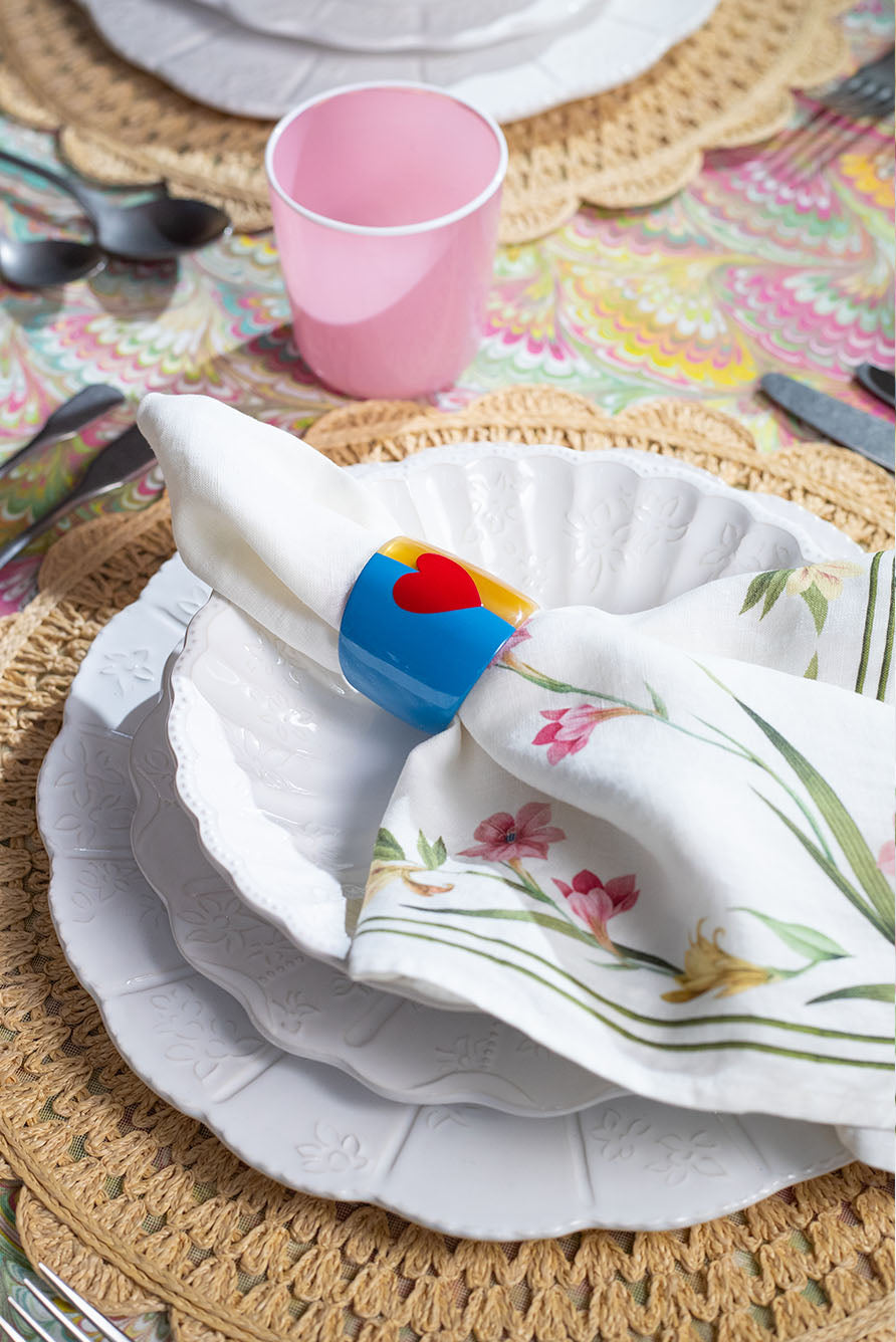 S&B Heart Blue Lacquer & Horn Napkin Ring