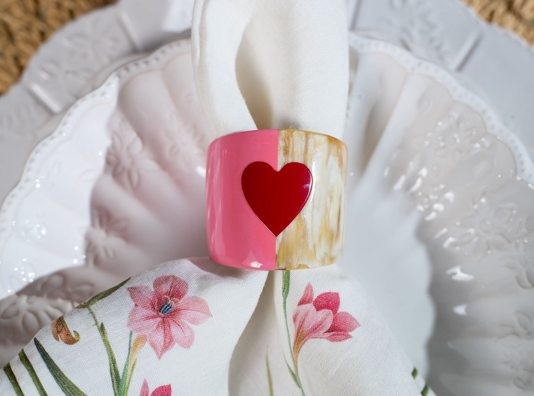 S&B Heart Pink Lacquer & Horn Napkin Ring