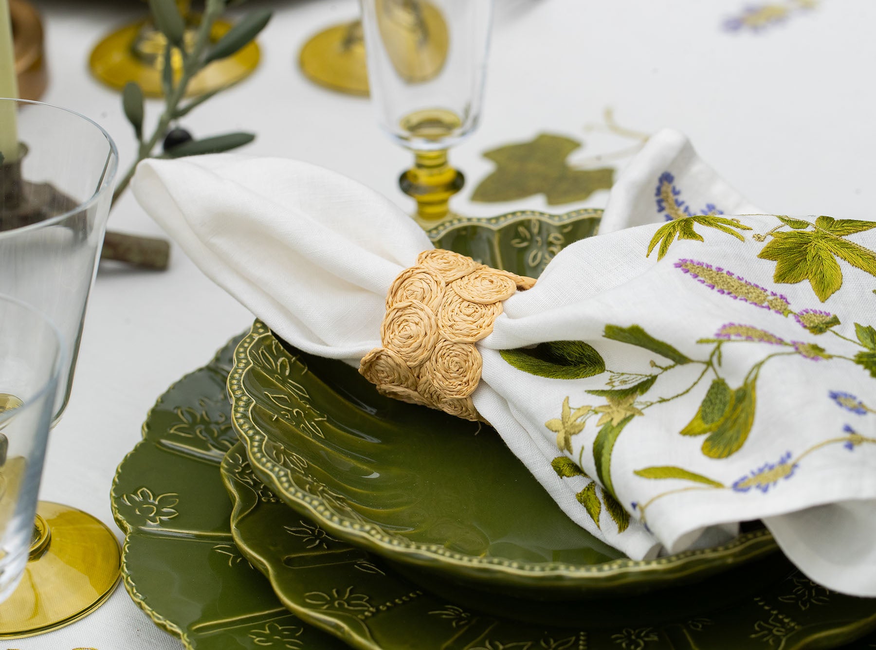Embroidered 'Herb Garden' Linen Napkin, 50x50cm