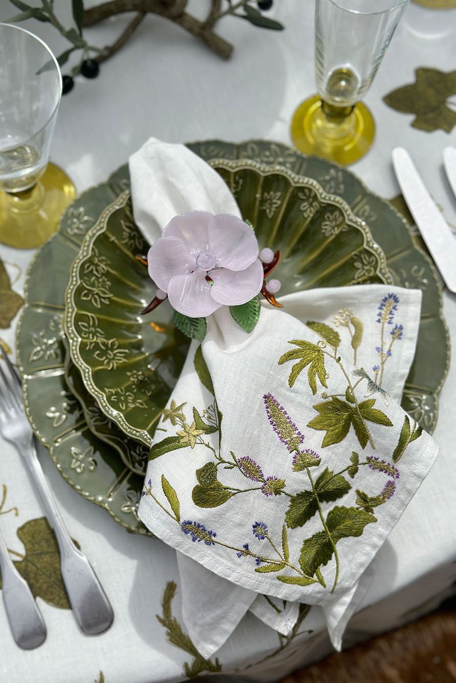Embroidered 'Herb Garden' Linen Napkin, 50x50cm