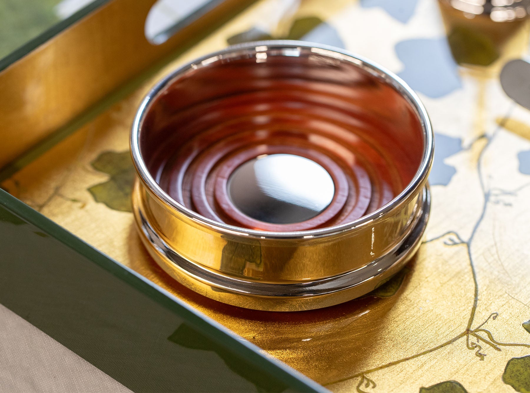 Silver Plated & Wooden Bottle Coaster, 10cm