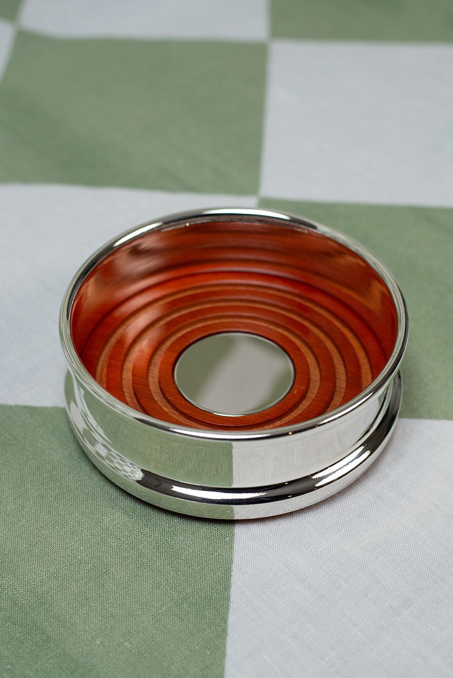 Silver Plated & Wooden Bottle Coaster, 10cm