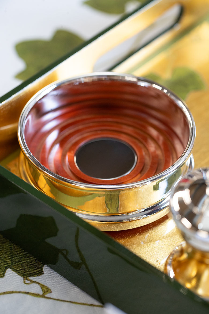 Silver Plated & Wooden Bottle Coaster, 10cm