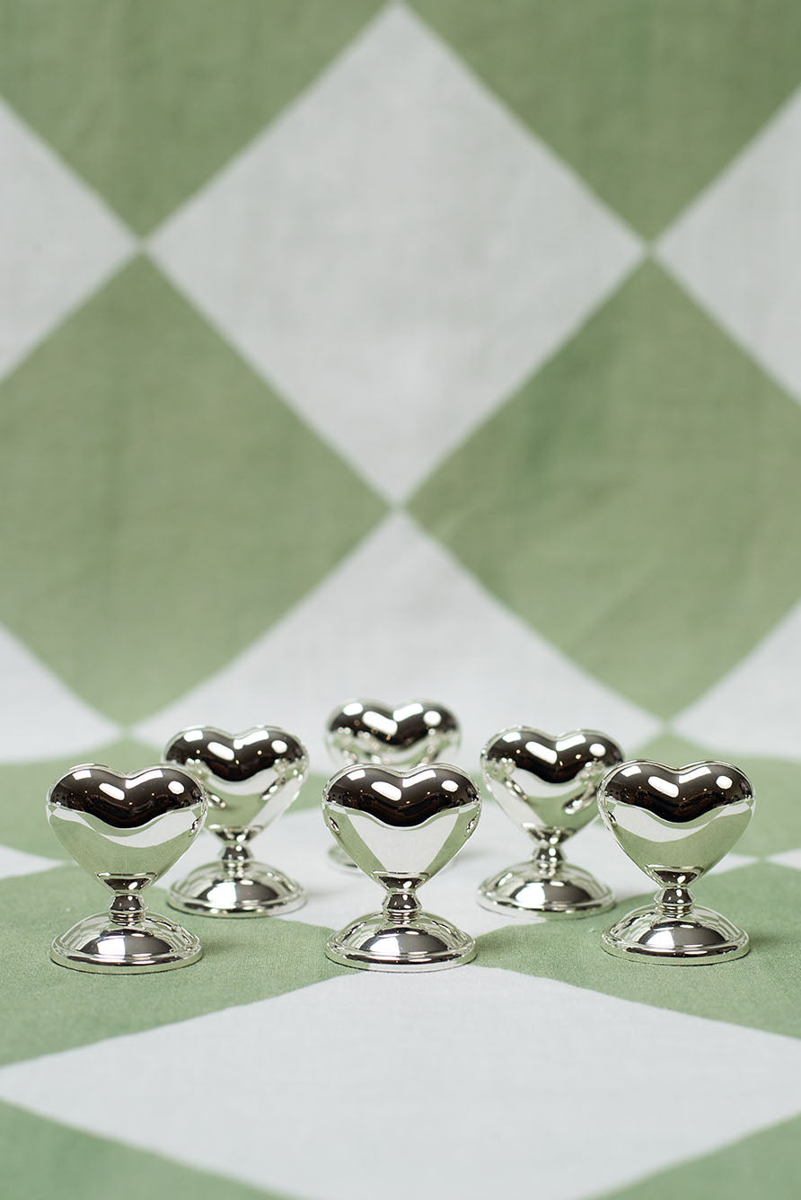 Silver Plated Heart Placecard Holders, Set of 6