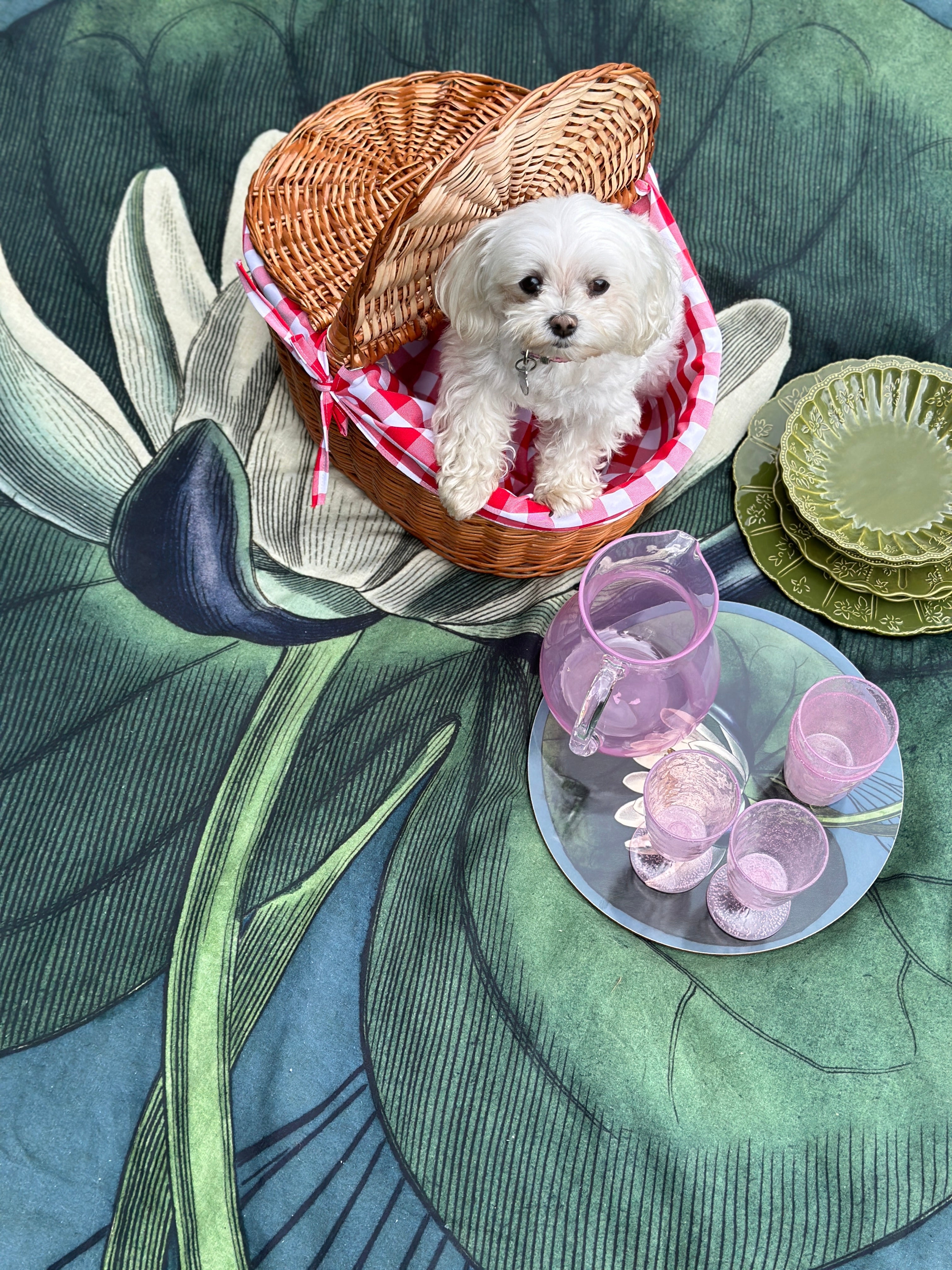 S&B x John Derian 'Water Lily' Round Occasional Linen Tablecloth, 165cm