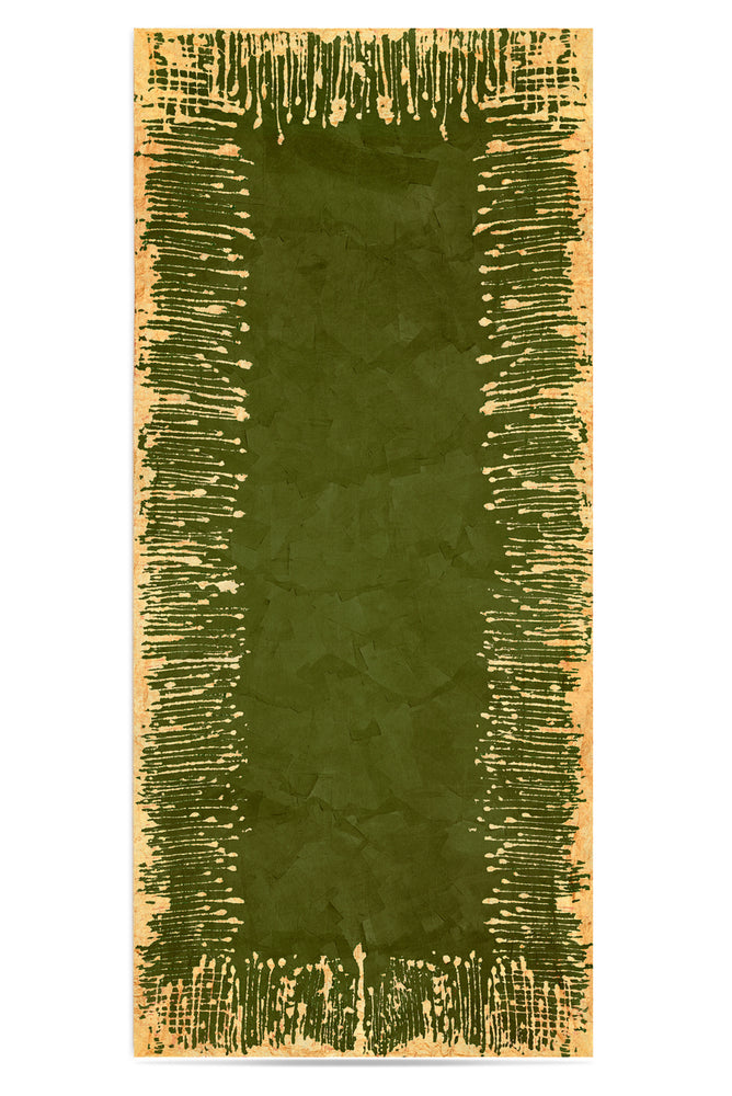 Ink Linen Tablecloth in Avocado Green with Gold Drips