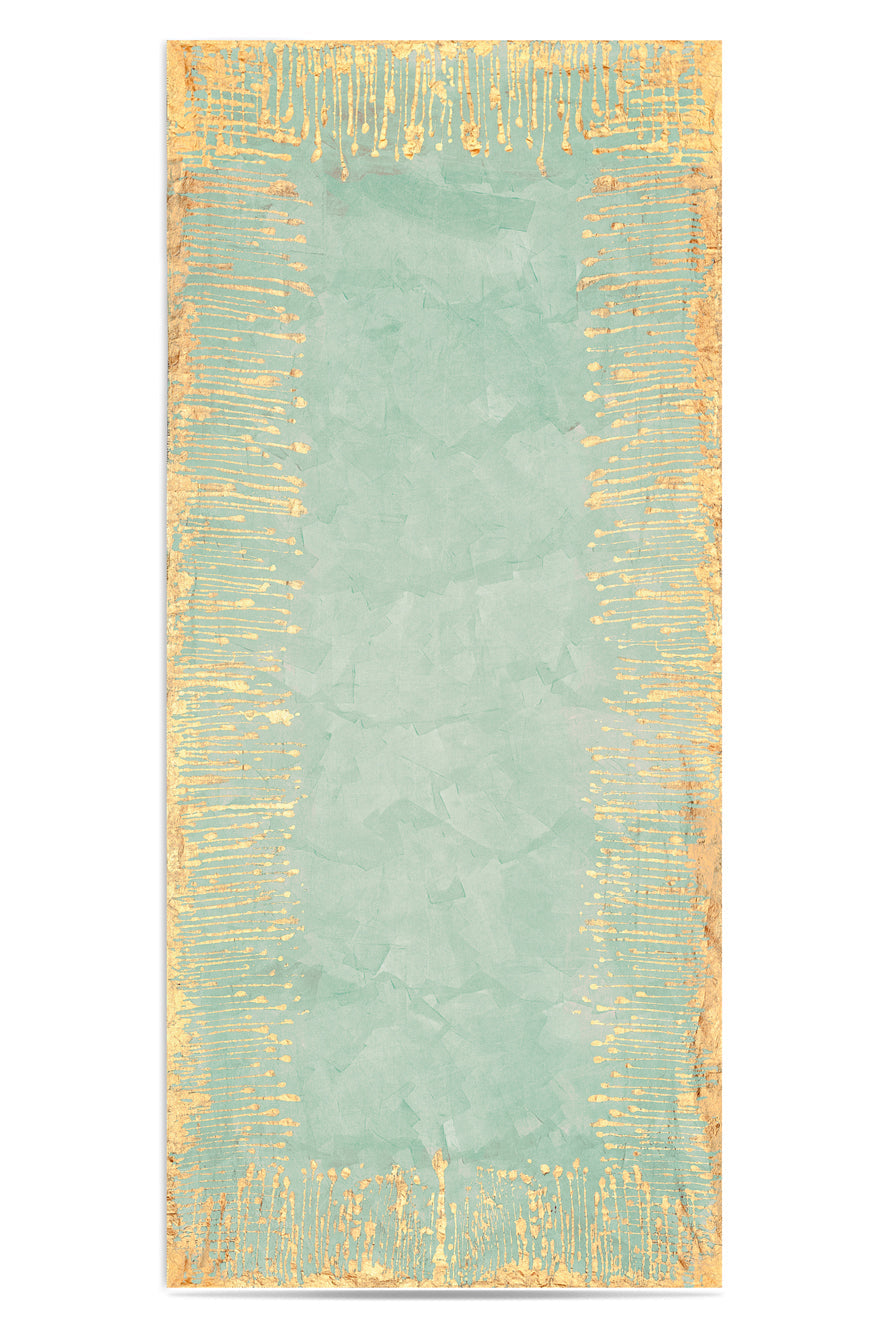 Ink Linen Tablecloth in Light Green with Gold Drips