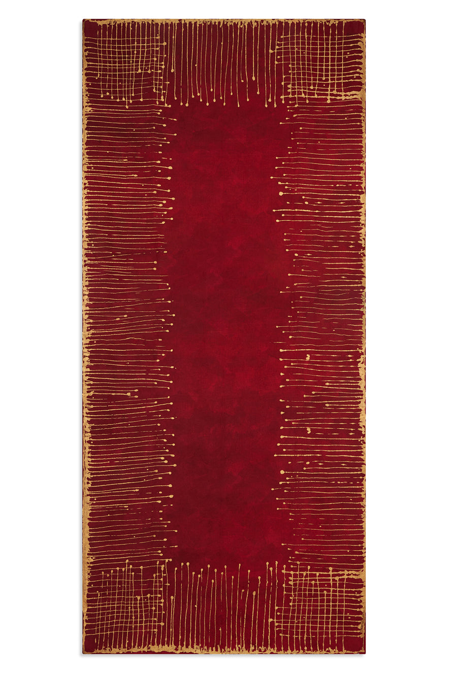 'Ink' Linen Tablecloth in Claret Red with Gold Drips
