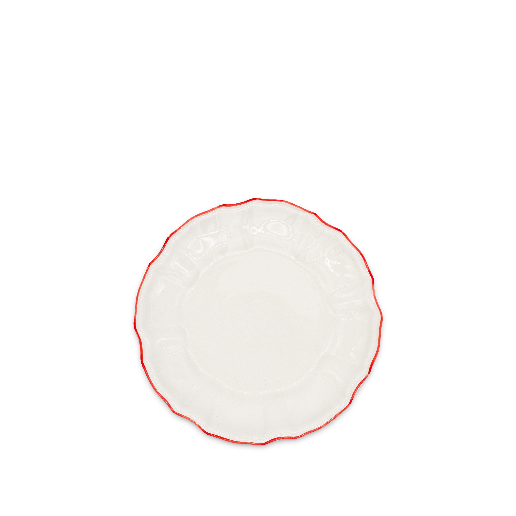Italian White Porcelain Dessert/Side Plate with a Red Rim, 20.5cm