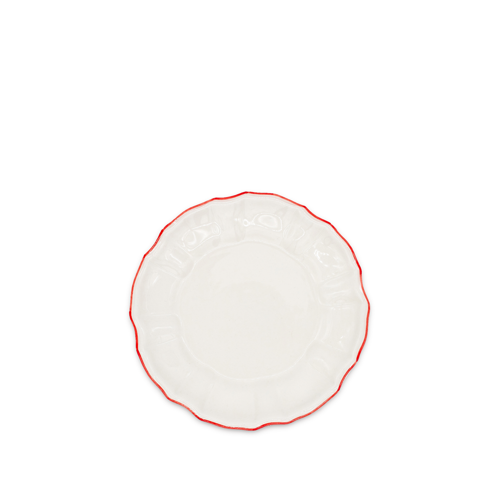 Italian White Porcelain Dessert/Side Plate with a Red Rim, 20.5cm