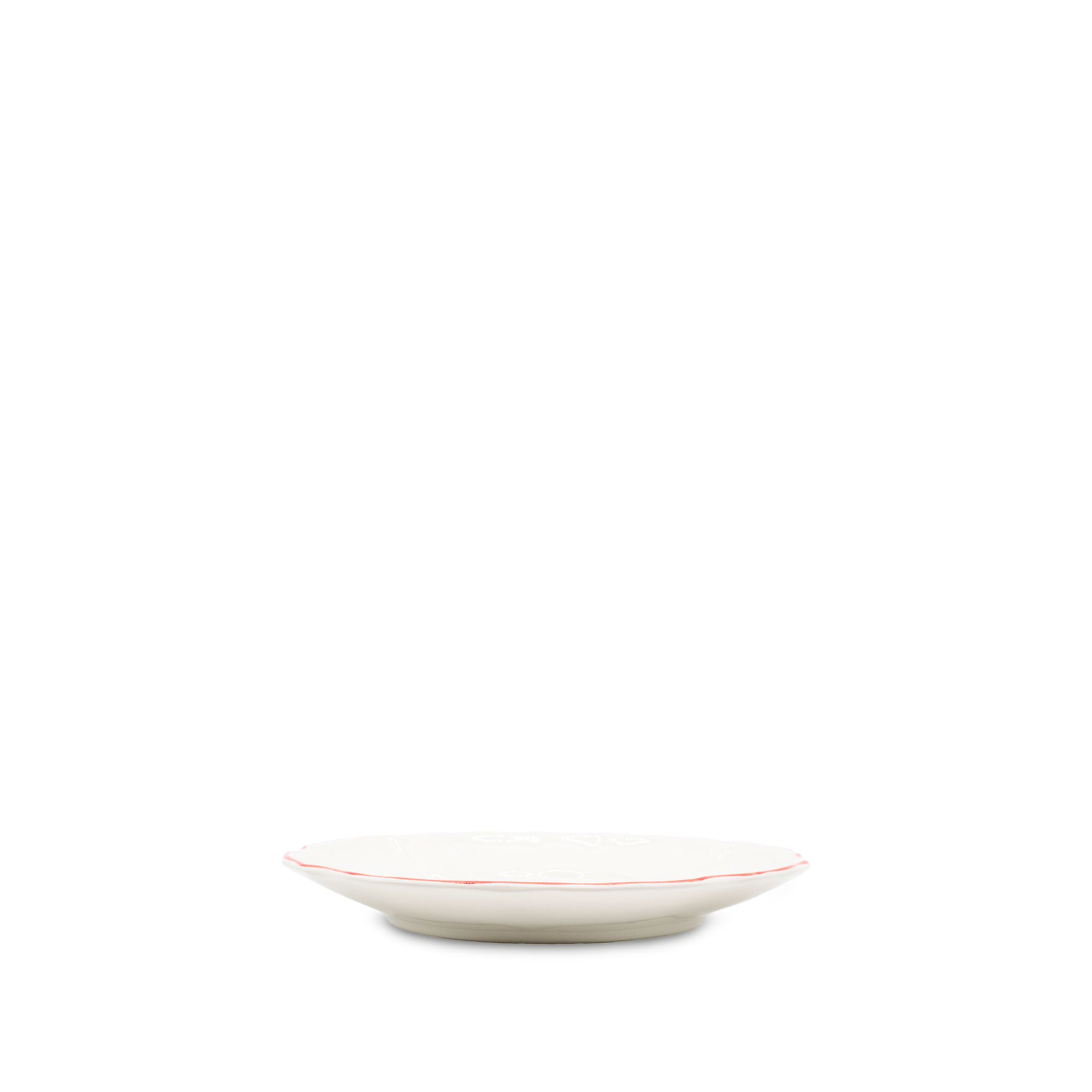 Italian White Porcelain Dessert/Side Plate with a Red Rim, 20.5cm