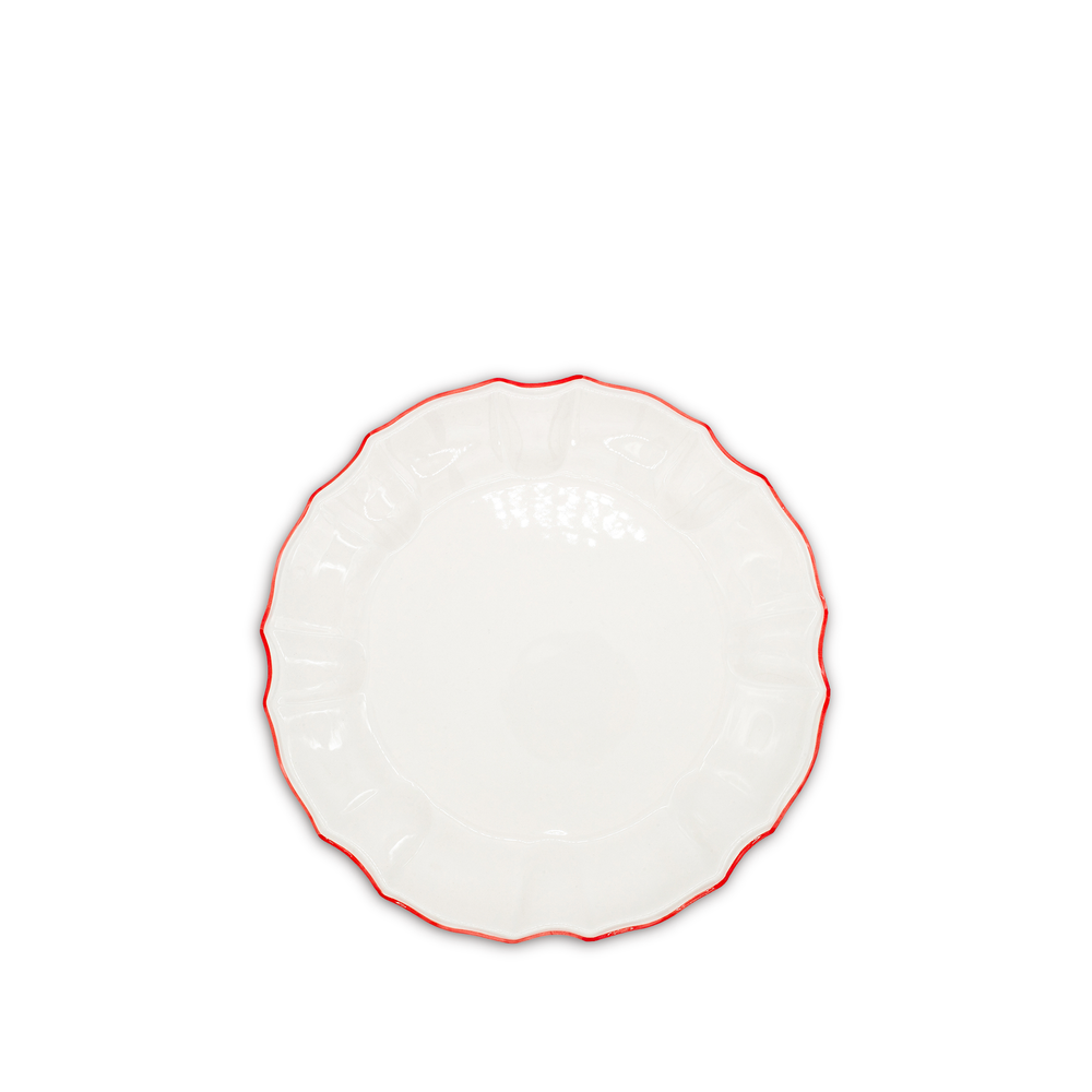 Italian White Porcelain Dinner Plate with a Red Rim, 27cm