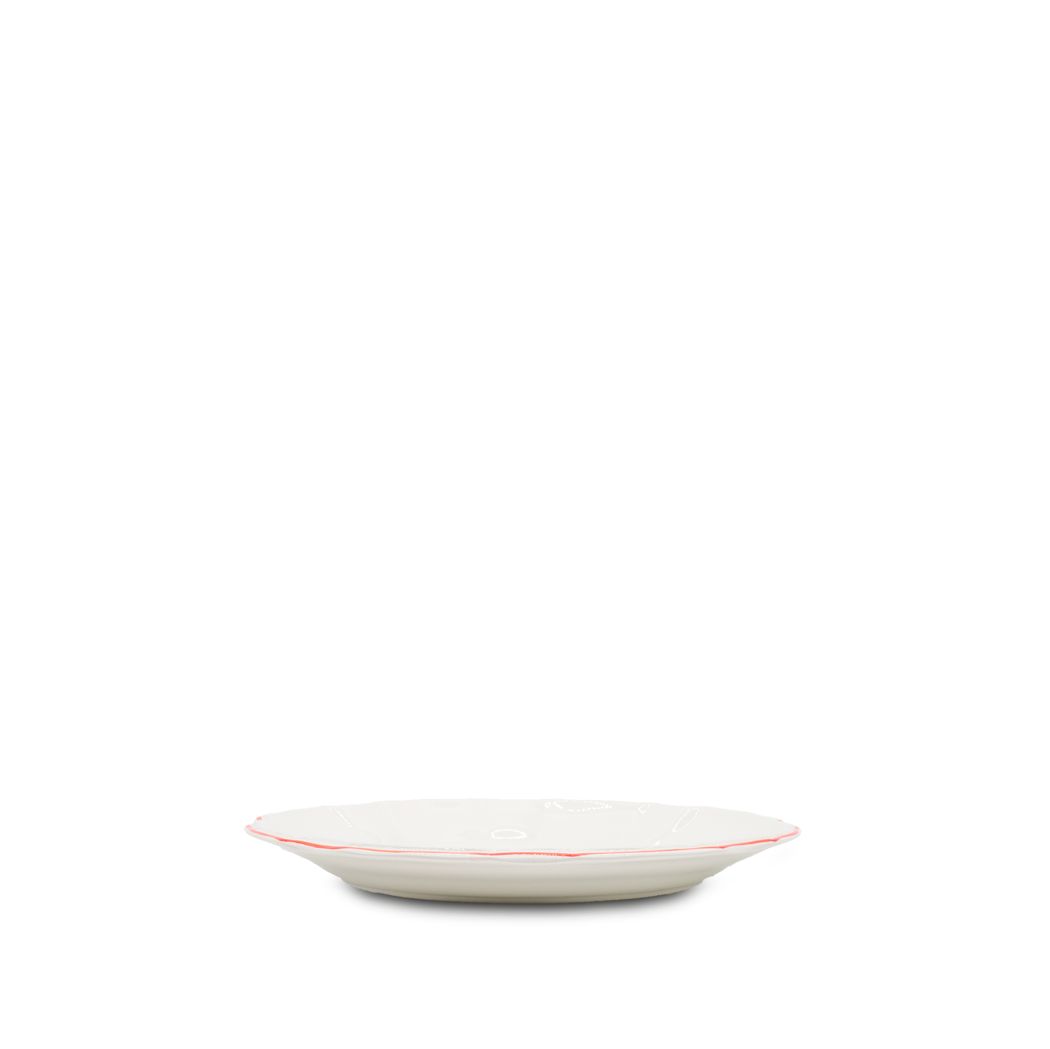 Italian White Porcelain Dinner Plate with a Red Rim, 27cm