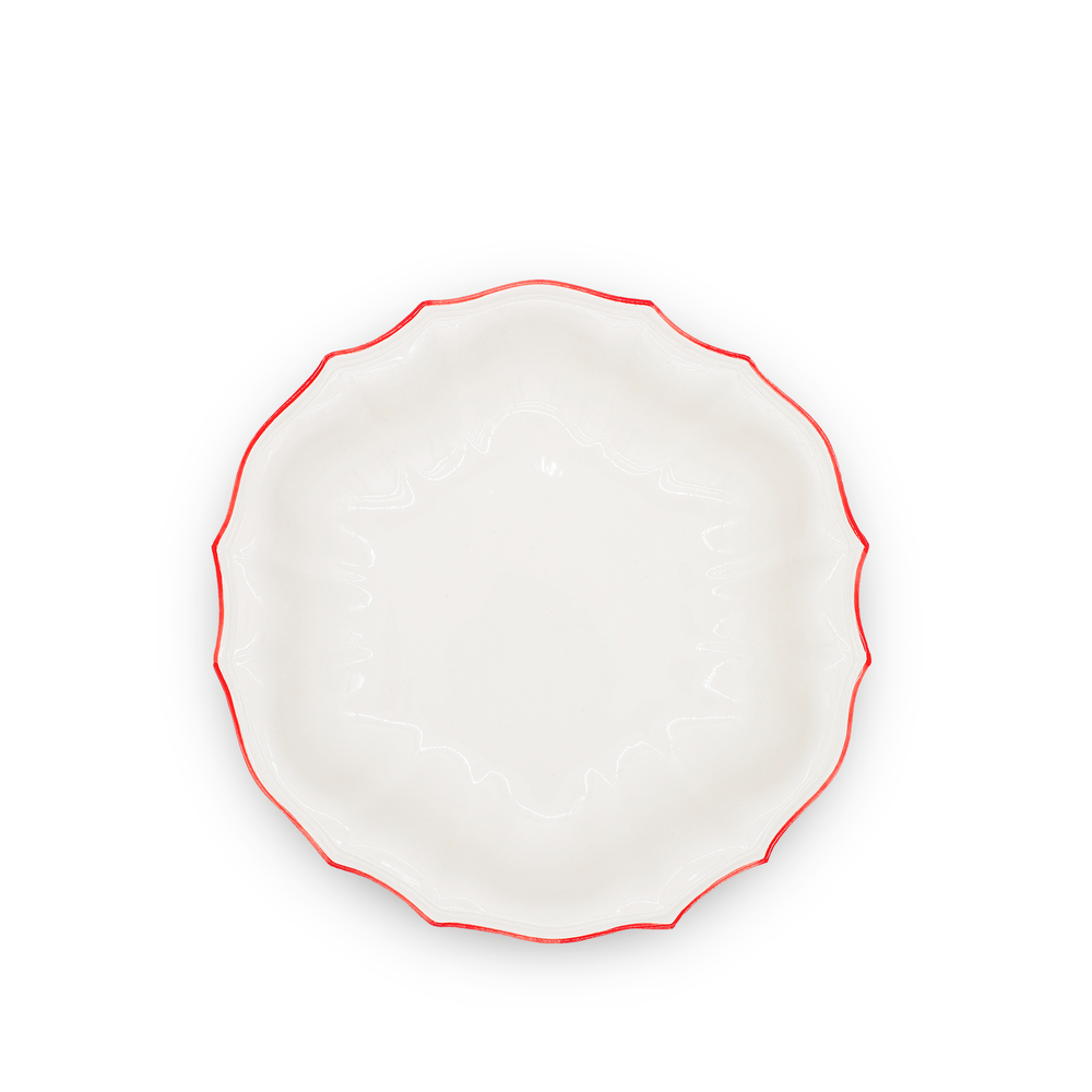 Italian White Porcelain Salad Bowl with a Red Rim, 32cm