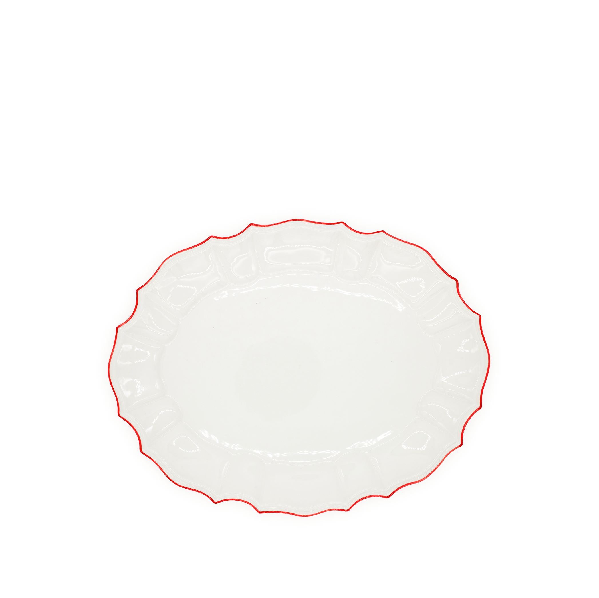 Italian White Porcelain Serving Platter with a Red Rim, 43cm