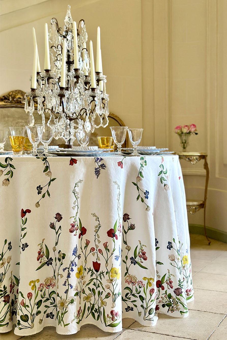 S&B x John Derian 'Botanical Wildflower' Round Cork-Backed Placemat in White, 34cm