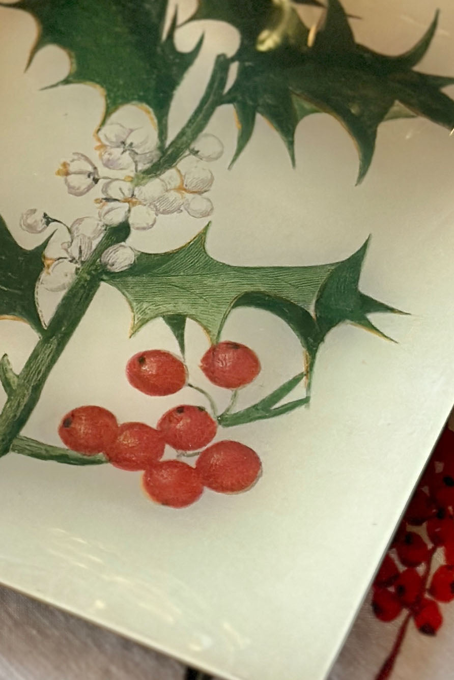 John Derian 'Common Holly' Rectangular Tray, 20 x 27cm