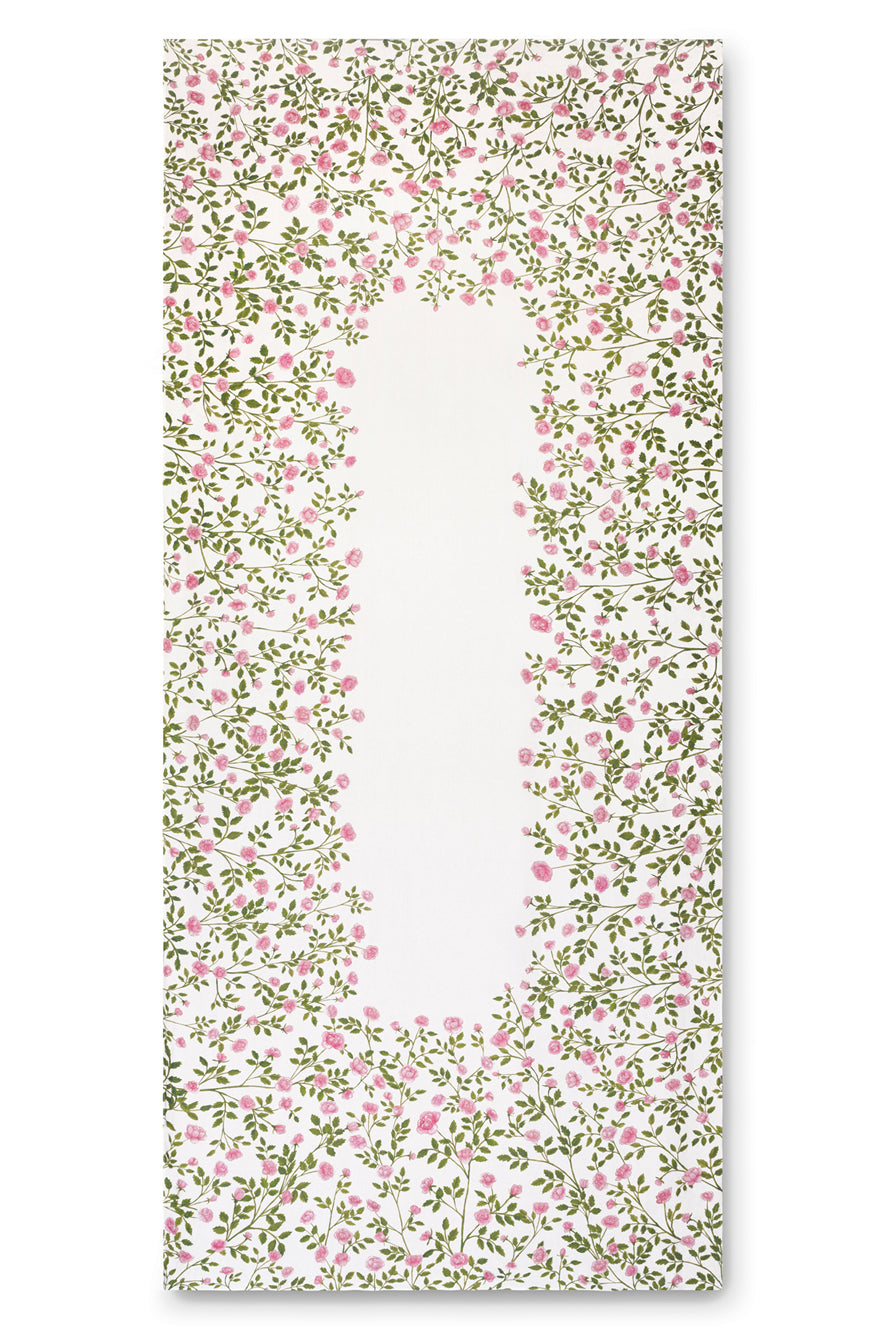 'Le Jardin des Roses' Linen Tablecloth in Pink & Green