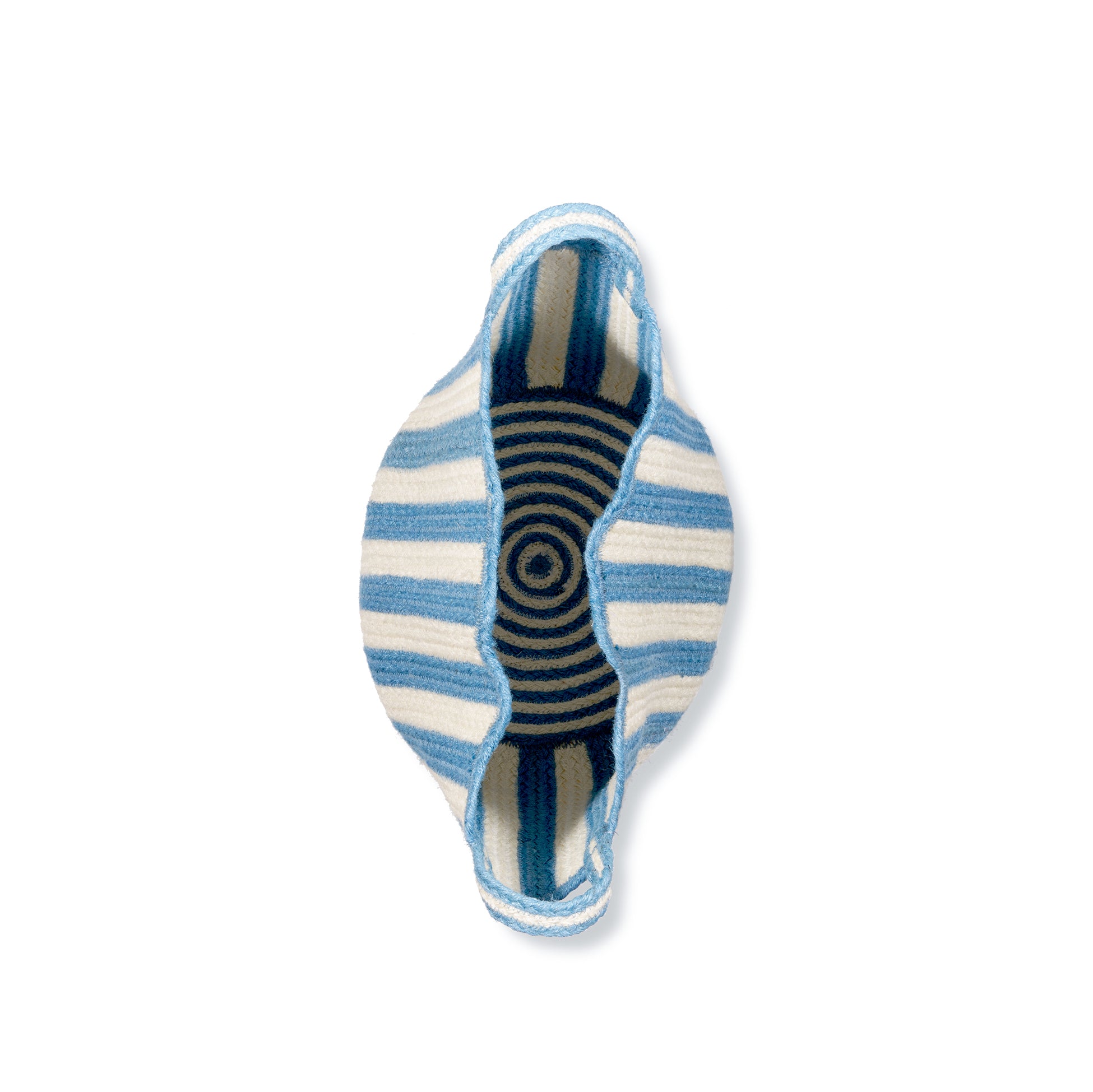 Large Scalloped Jute Basket in Blue Stripe, 38x29cm