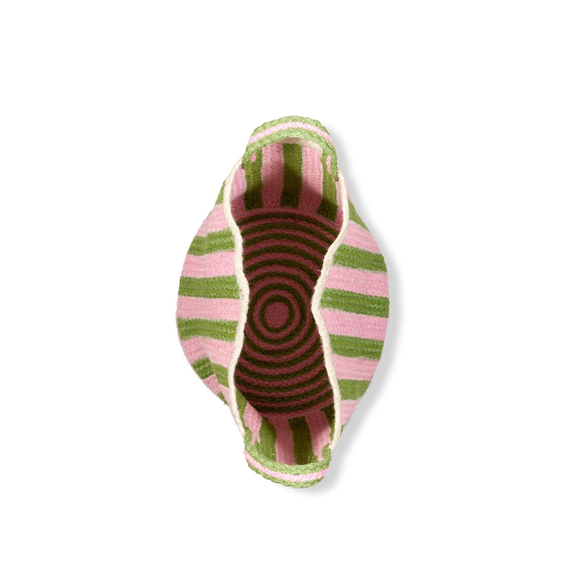 Large Scalloped Jute Basket in Pink & Green Stripe, 38x29cm