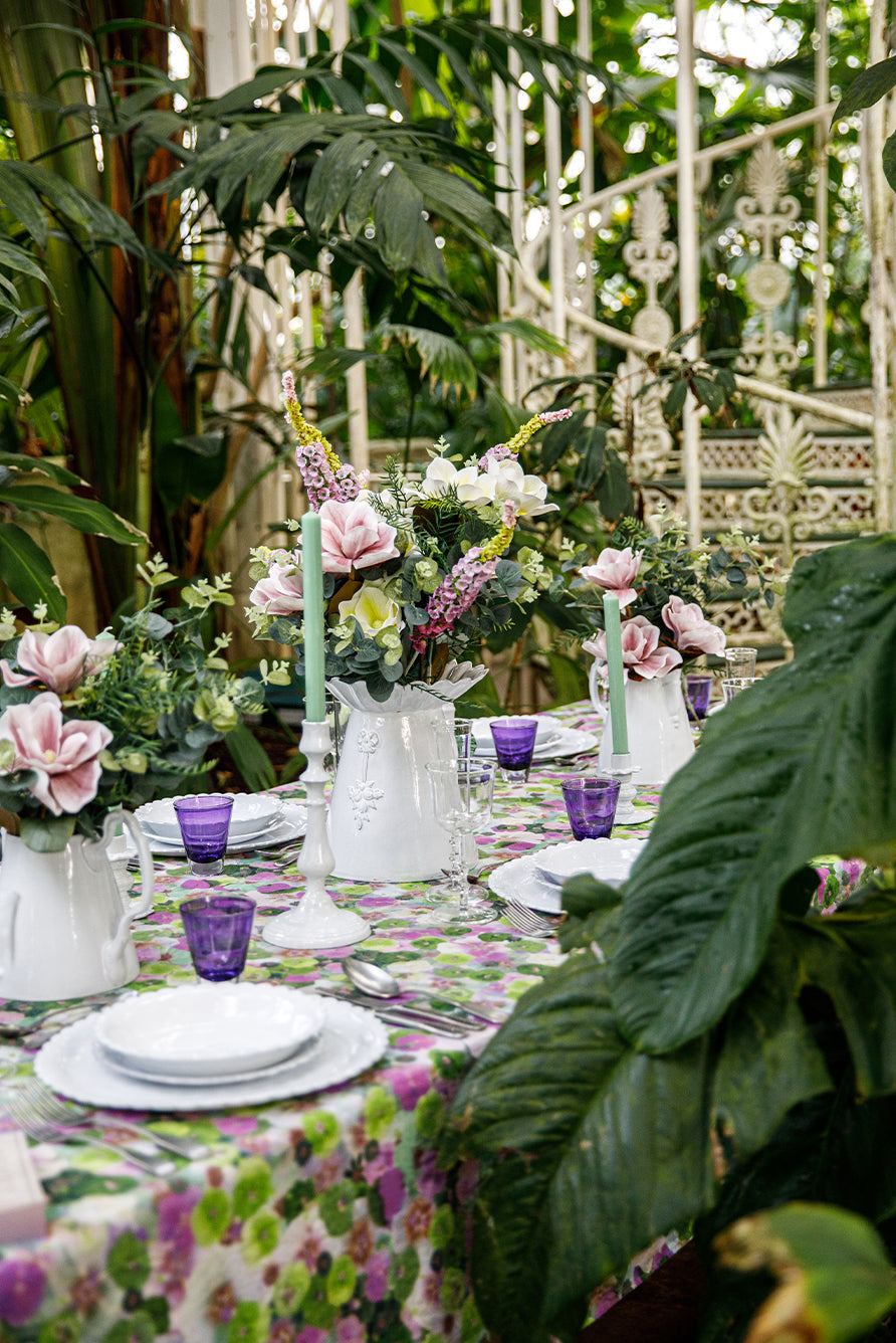 'Le Marché aux Fleurs' Linen Tablecloth in Purple, Pink and Green