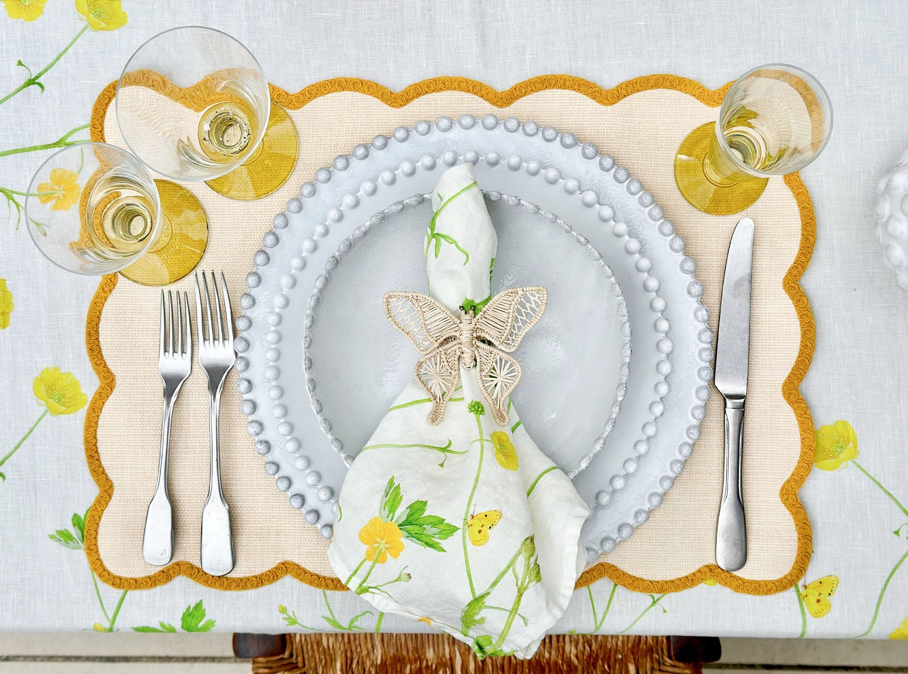 'Lola' Placemat with Scalloped Edge in Yellow, 35 x 50cm