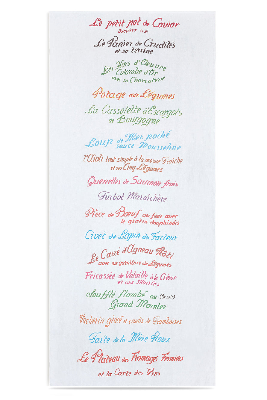 25th Anniversary 'Le Menu' Summerill & Bishop x La Colombe d'Or Linen Tablecloth, 300cm