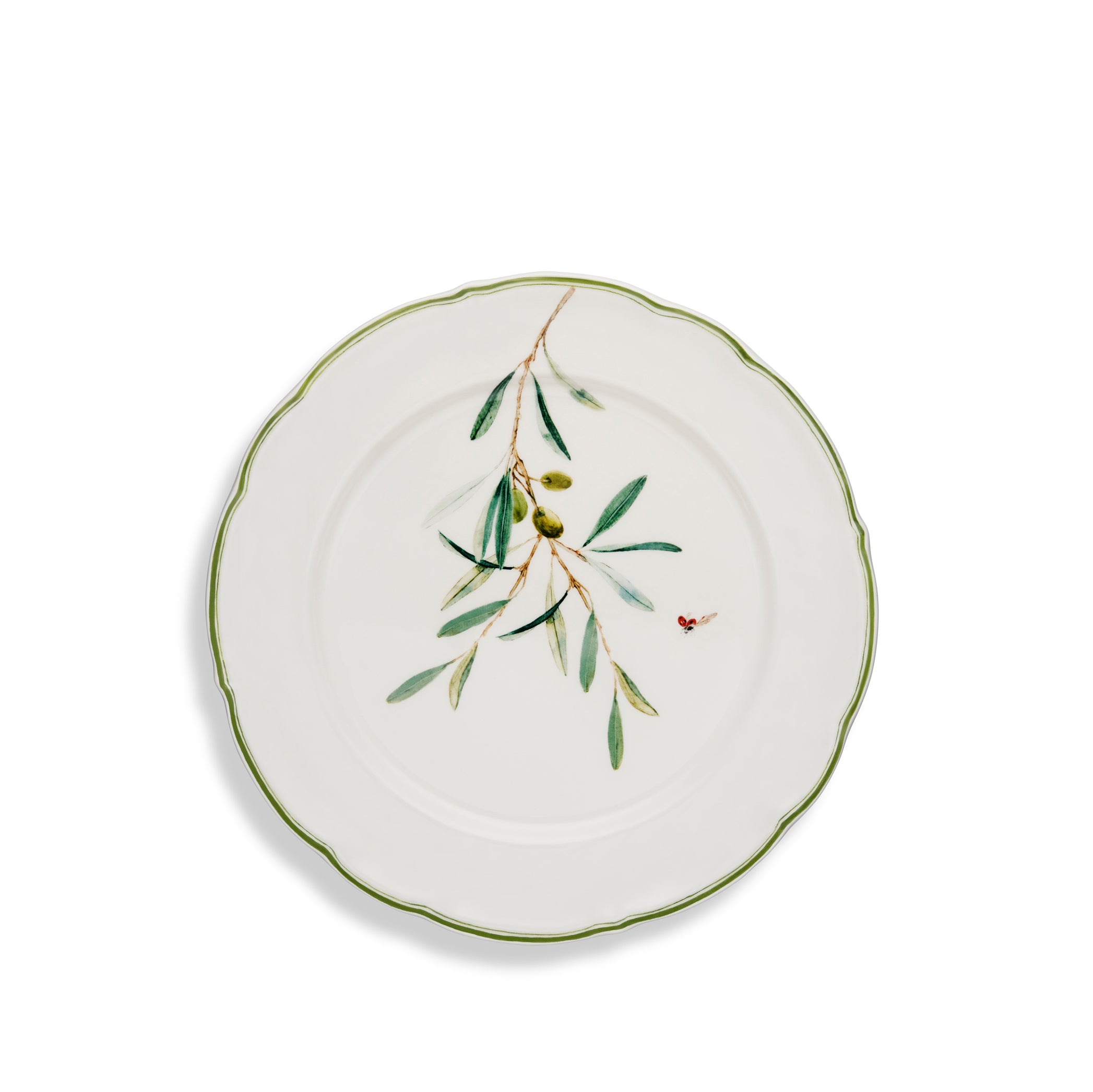 Olive Branch Scalloped Dinner Plate With Ladybird, 26cm