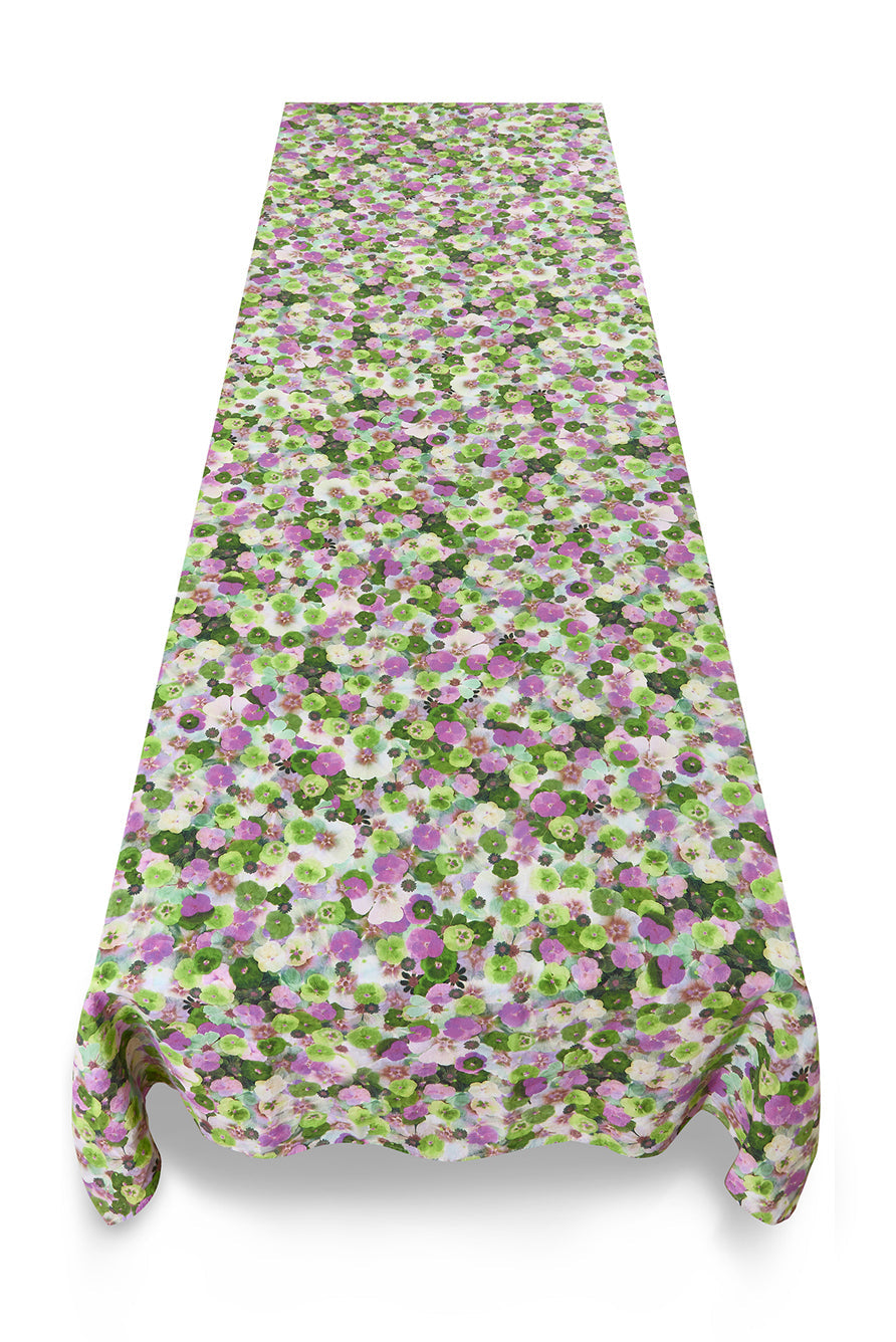 'Le Marché aux Fleurs' Linen Tablecloth in Purple, Pink and Green