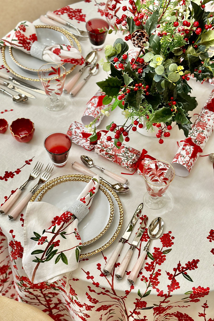 Christmas Crackers with 'Les Airelles' Print and Red Velvet Bows, Box of 6 (UK ONLY)