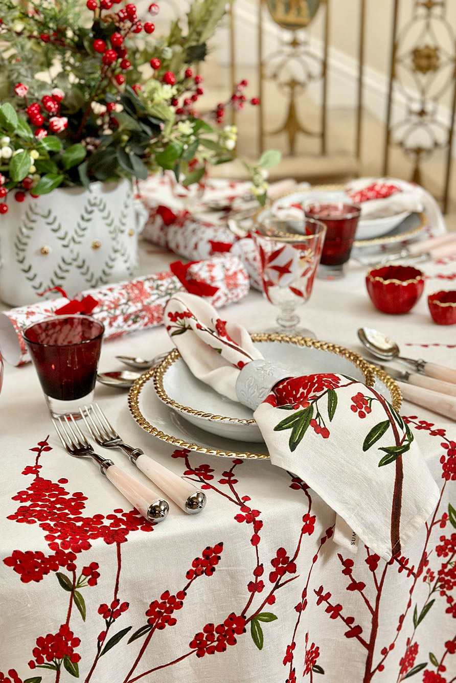 Christmas Crackers with 'Les Airelles' Print and Red Velvet Bows, Box of 6 (UK ONLY)