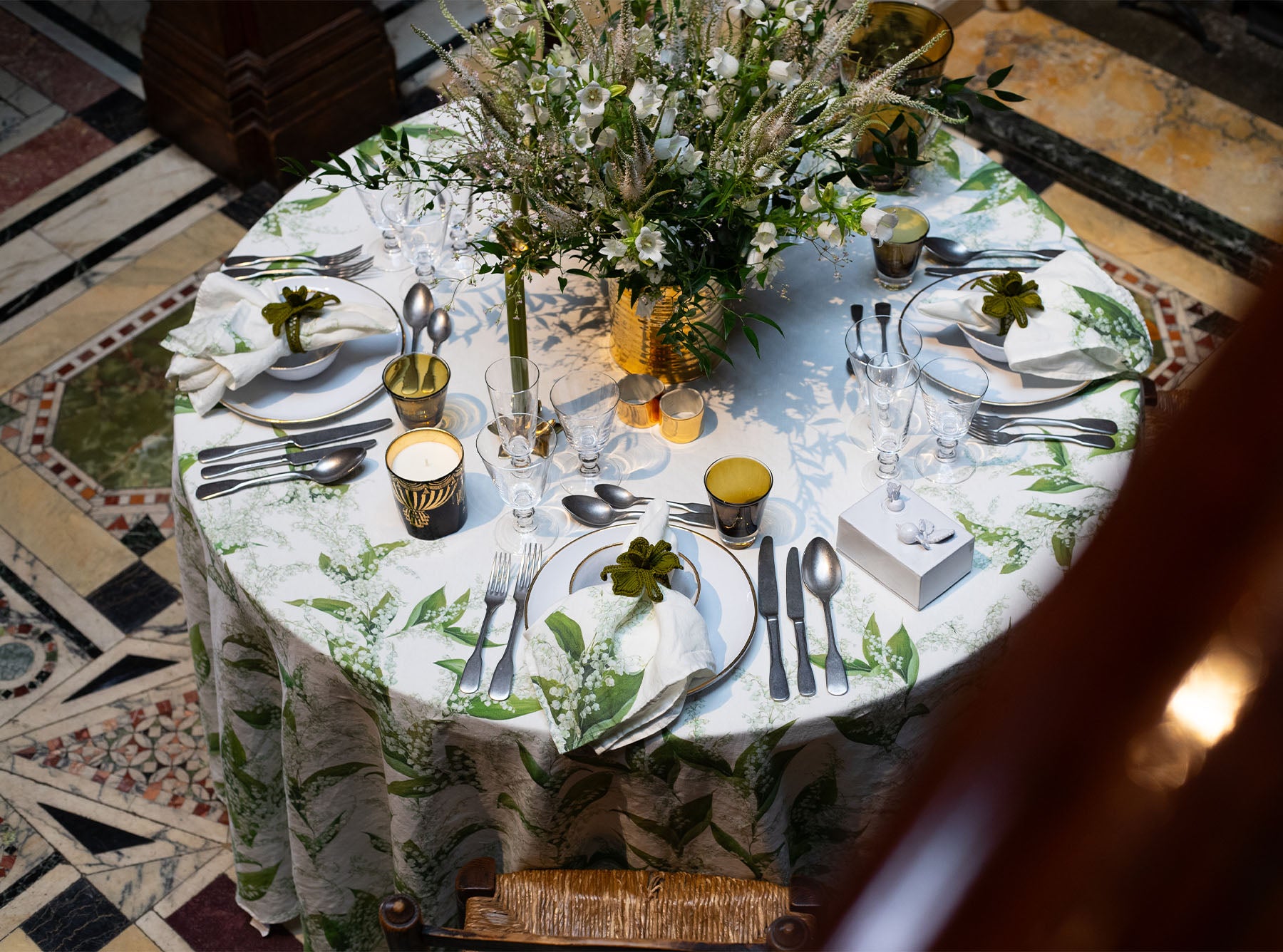 Lily of the Valley 'Muguet' Round Linen Tablecloth, 260cm