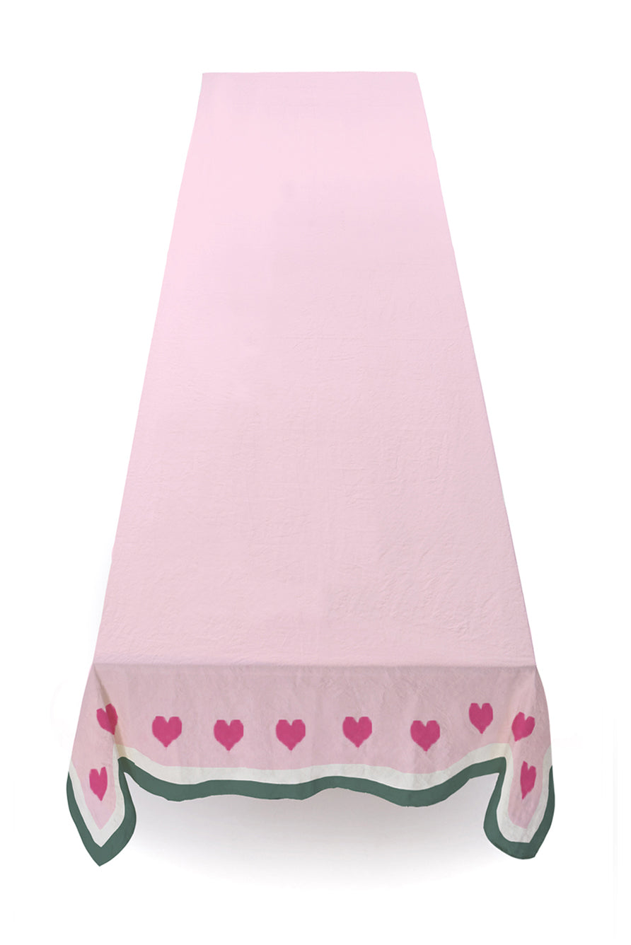 Summerill & Bishop x Lisou Heart Linen Tablecloth in Petal Pink and Forest Green