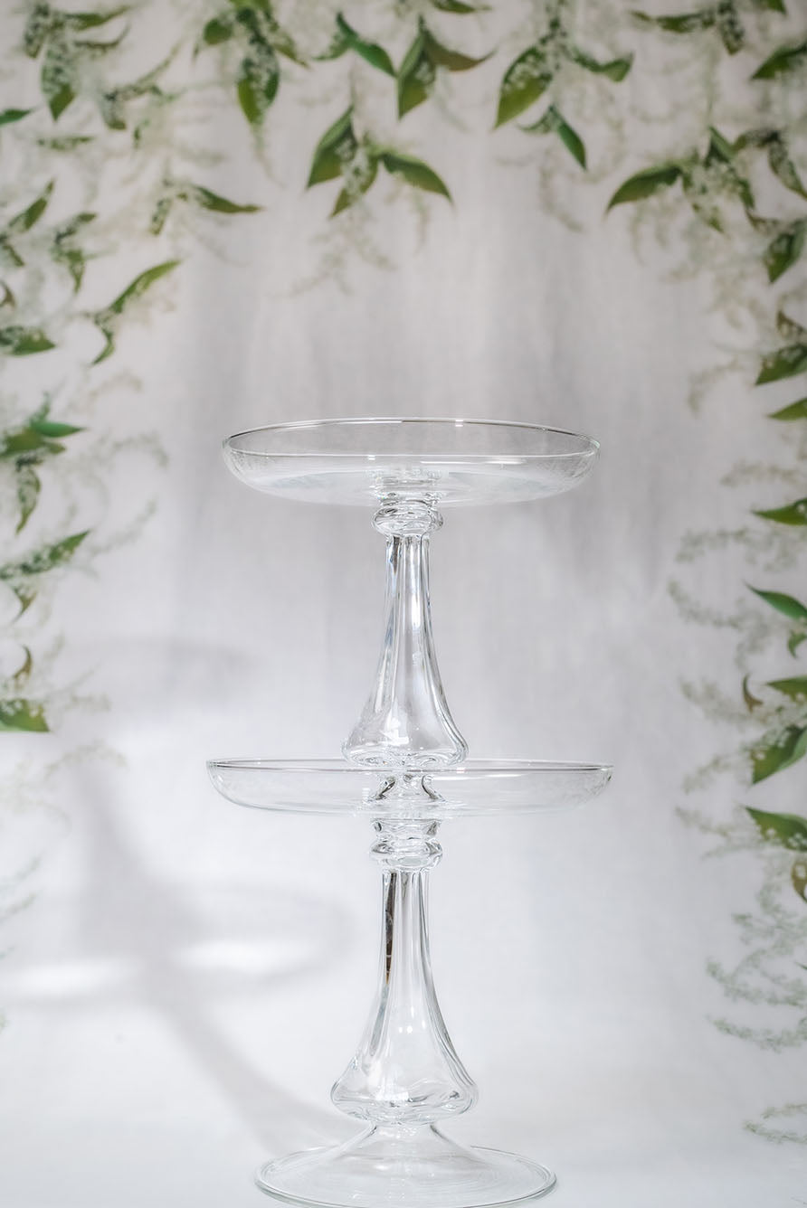 Luna Clear Handblown Glass 2 Level Cake Stand, 40cm