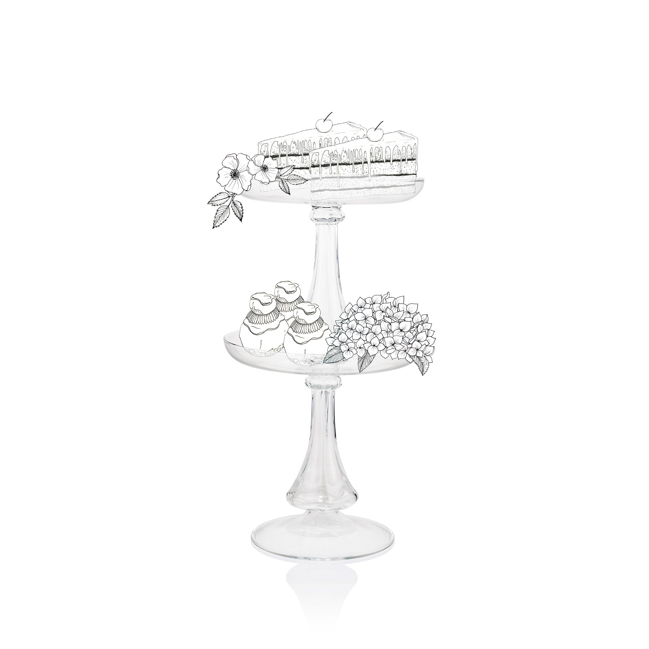 Luna Clear Handblown Glass 2 Level Cake Stand, 40cm
