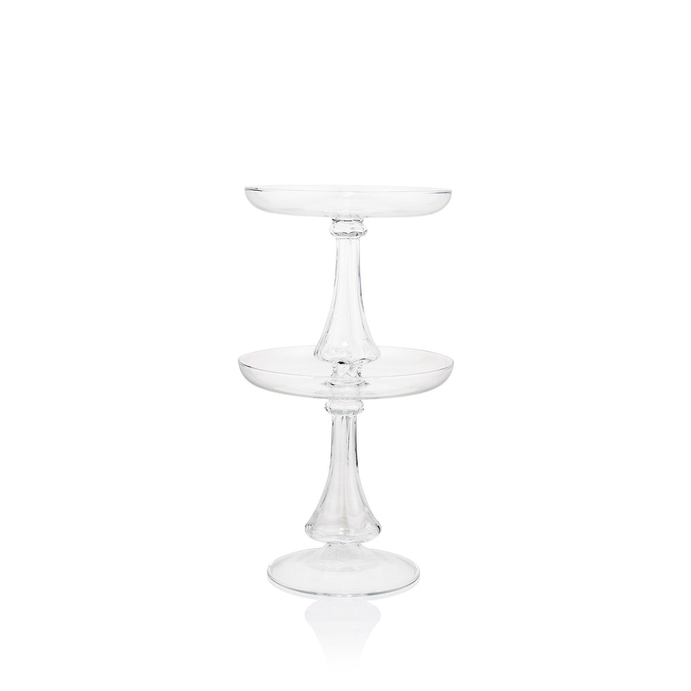 Luna Clear Handblown Glass 2 Level Cake Stand, 40cm